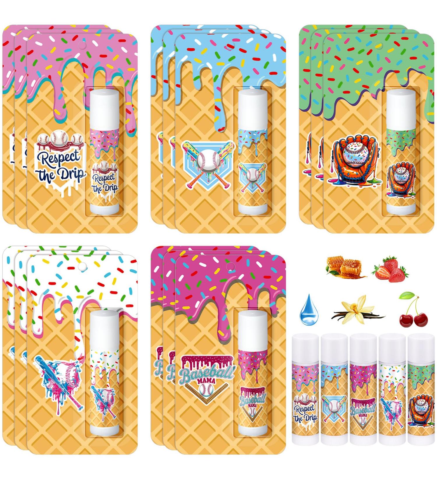 Loopeer 15 Pcs Valentine Ice Cream Drip Baseball Party Favors Gifts Decorations Bulk Ice Cream Drip Lip Balms Sports Baseballs Team Gifts Birthday Party Favors Inspirational Supplies for Teen Adults - Buy Online on GoSupps.com