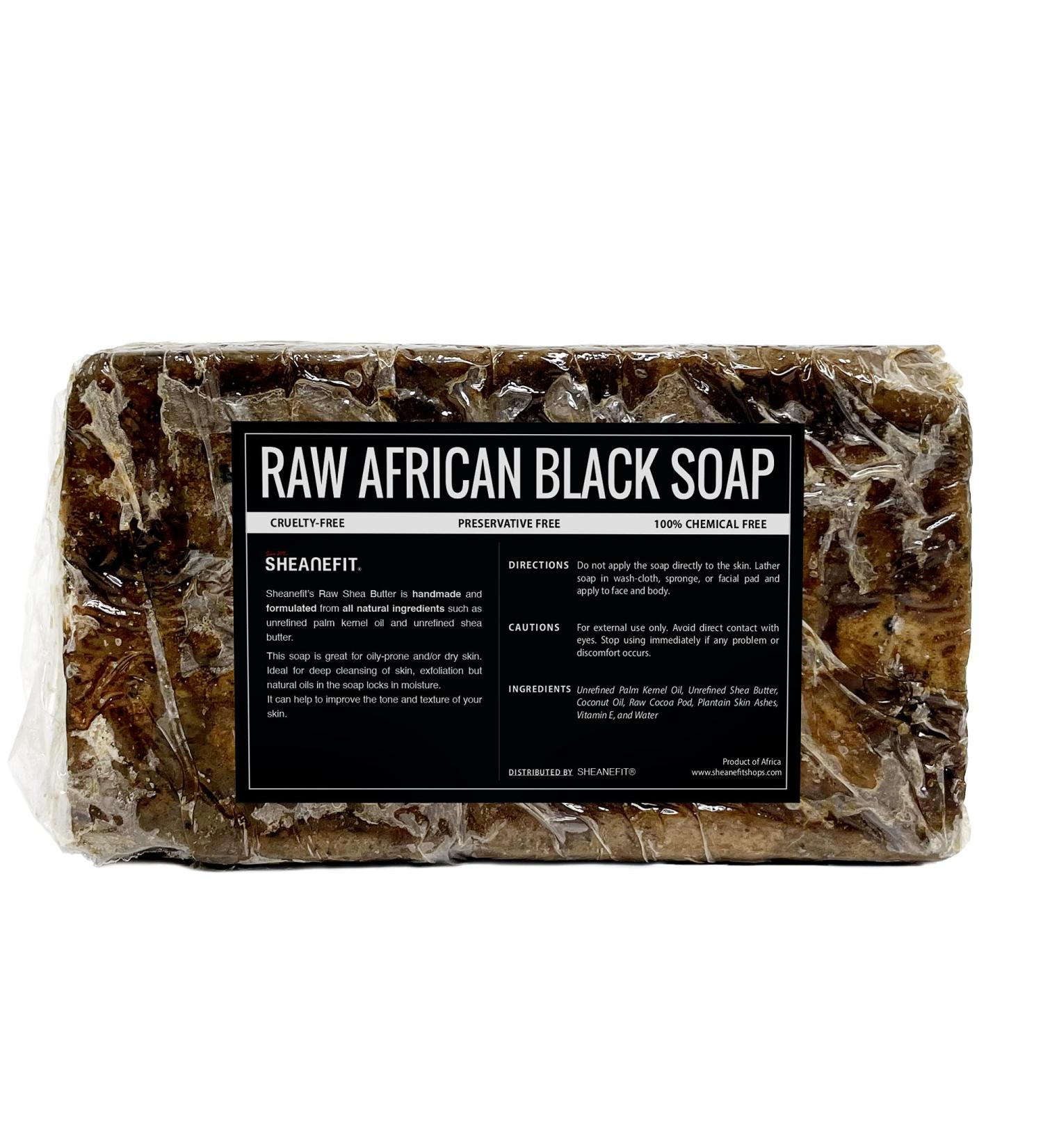 Organic African Black Soap Bar - For Face, Body, and Hair - 1lb Bulk Bars - Sheanefit - Buy Online on GoSupps.com