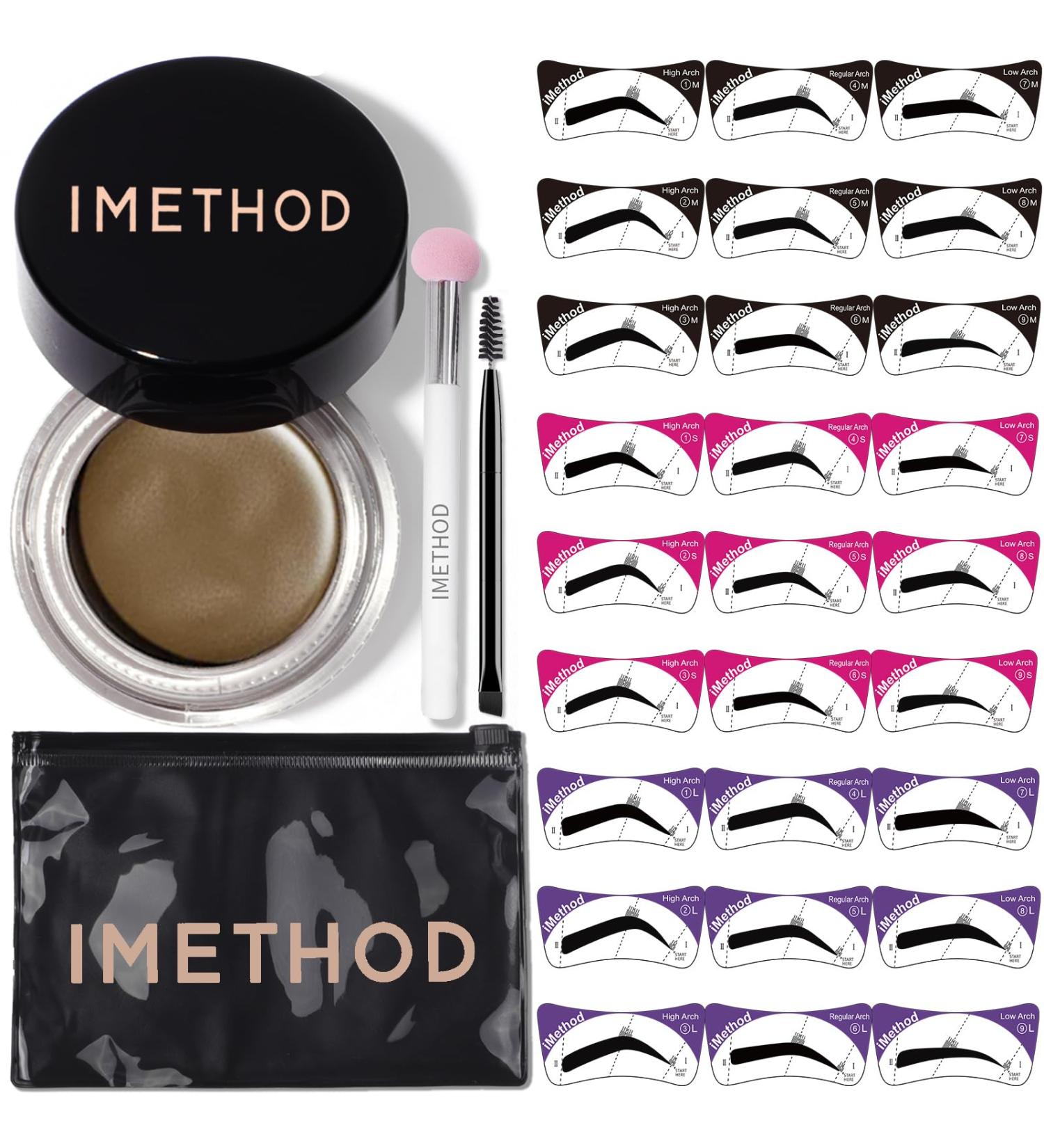 iMethod Eyebrow Stamp Stencil Kit - Easy to Use Brow Trio with 27 Reusable Stencils Pomade Dual-ended Brush & Sponge Applicator in Light Brown - Perfect for Flawless Eyebrows - Buy Online on GoSupps.com