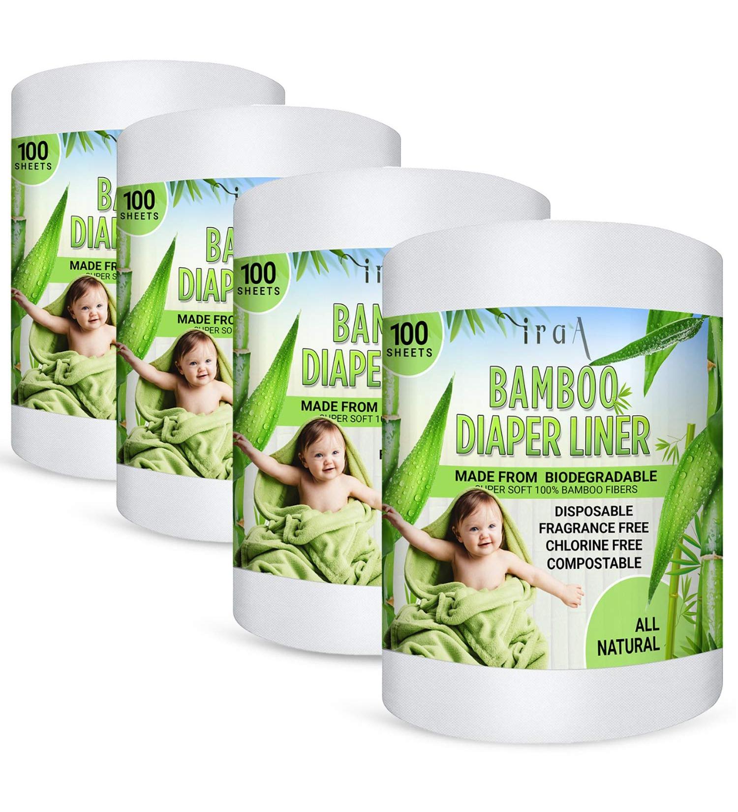 Disposable Cloth Diaper Bamboo Liners  4 Rolls  Fragrance Free & Chlorine Free  Compostable  Dye Free Flushable Biodegradable Viscose Bamboo Liners for Cloth Diaper 100 Each Sheets for 4 Rolls - Buy Online on GoSupps.com