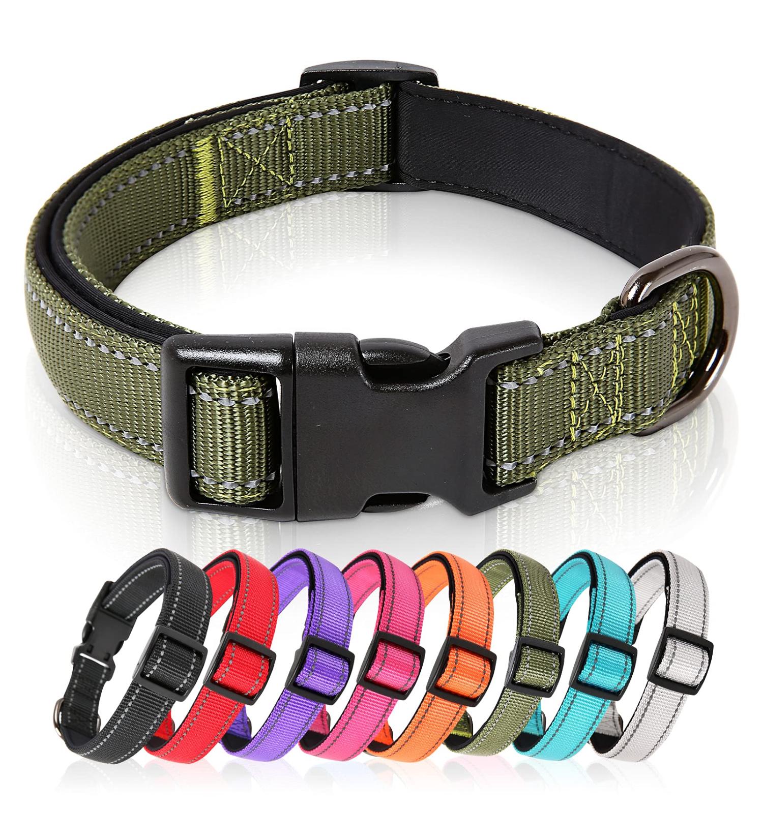 HEELE Reflective Neoprene Padded Dog Collar - Adjustable for Medium Dogs - Army Green - Size M (34-52cm) - Buy Online on GoSupps.com