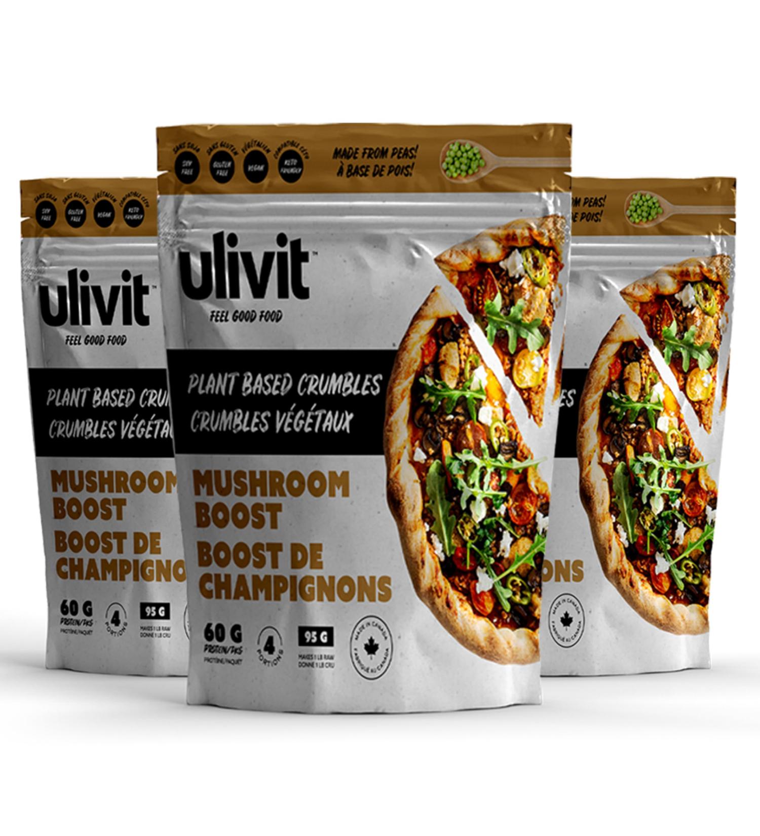 Ulivit Crumblz - Mushroom Boost Crumblz - 60g of Protein | High Protein Steak Crumbles | 0g Sugar | Gluten Free Soy Free | Keto Friendly | Non GMO | Vegan Plant Based Protein Meals | 3 pack Mushroom Boost Crumblz 3-Packs - Buy Online on GoSupps.com