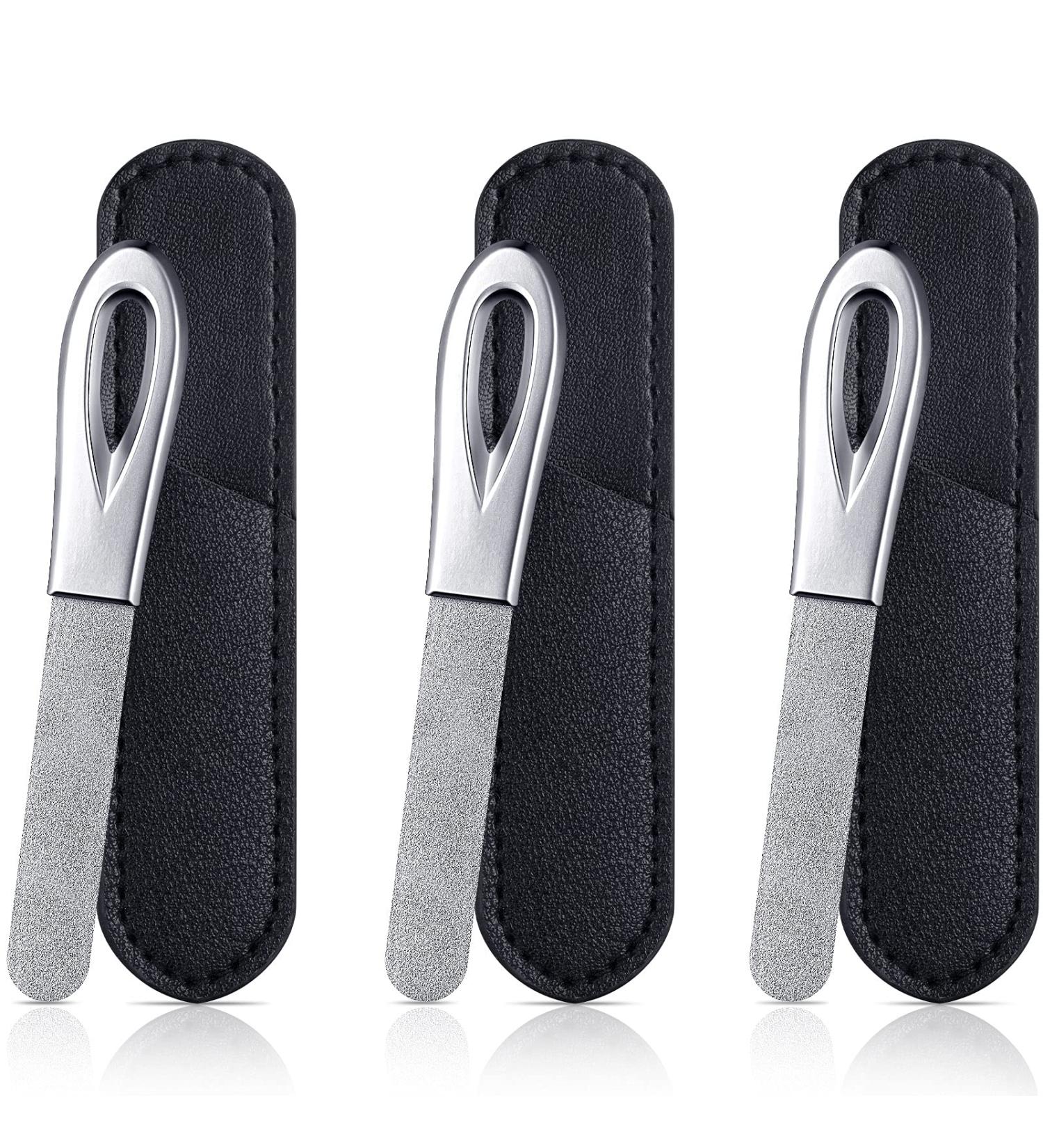 Stainless Steel Nail Files Set with Leather Case - Double Sided Grit Diamond Fingernail File for Natural Nails - Non Slip Handle, Metal File Emery Boards (Black) - Buy Online on GoSupps.com