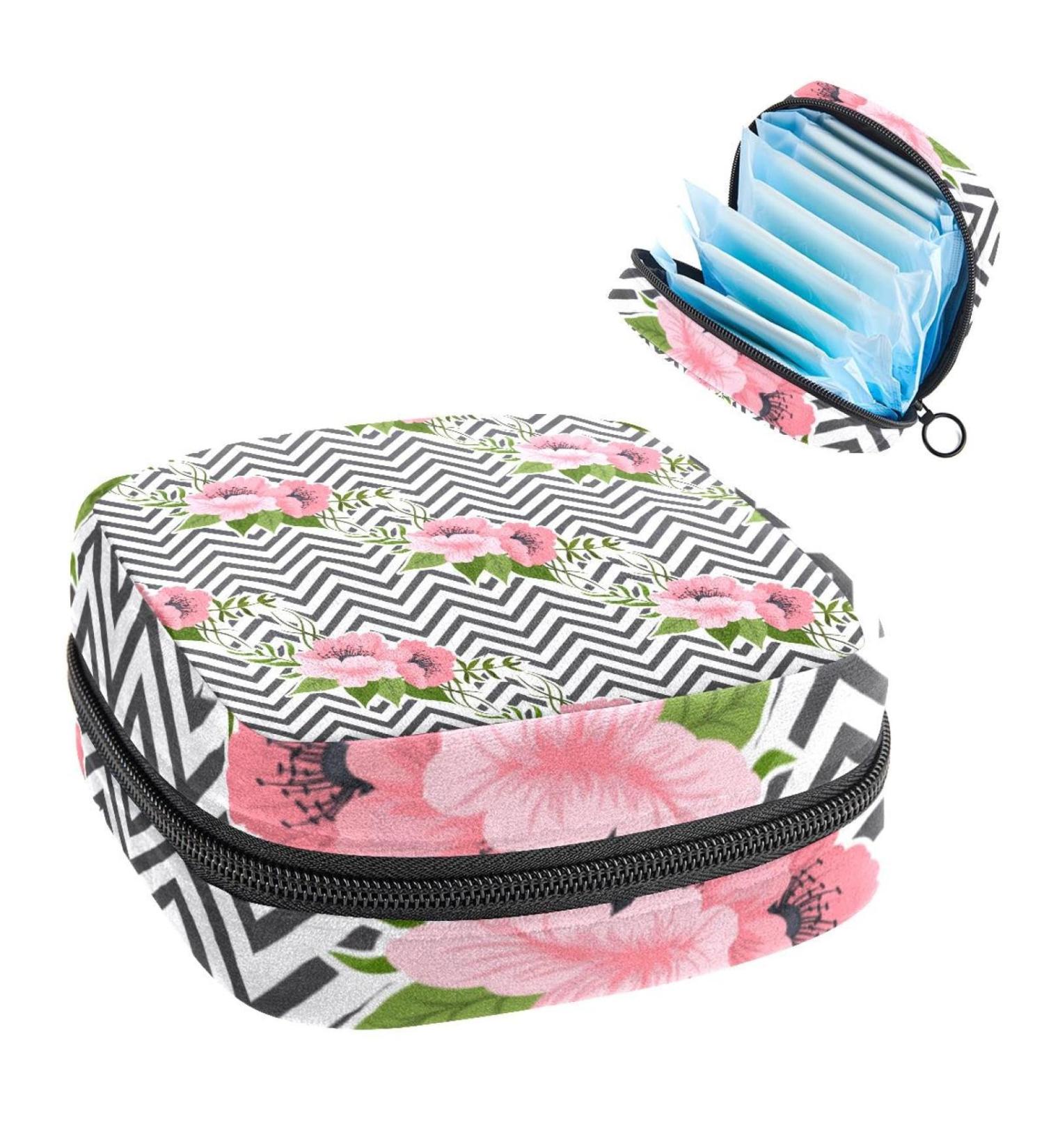 GIAPB Period Bag - Flower & Black Stripes Sanitary Napkin Storage Pouch - Buy Online on GoSupps.com