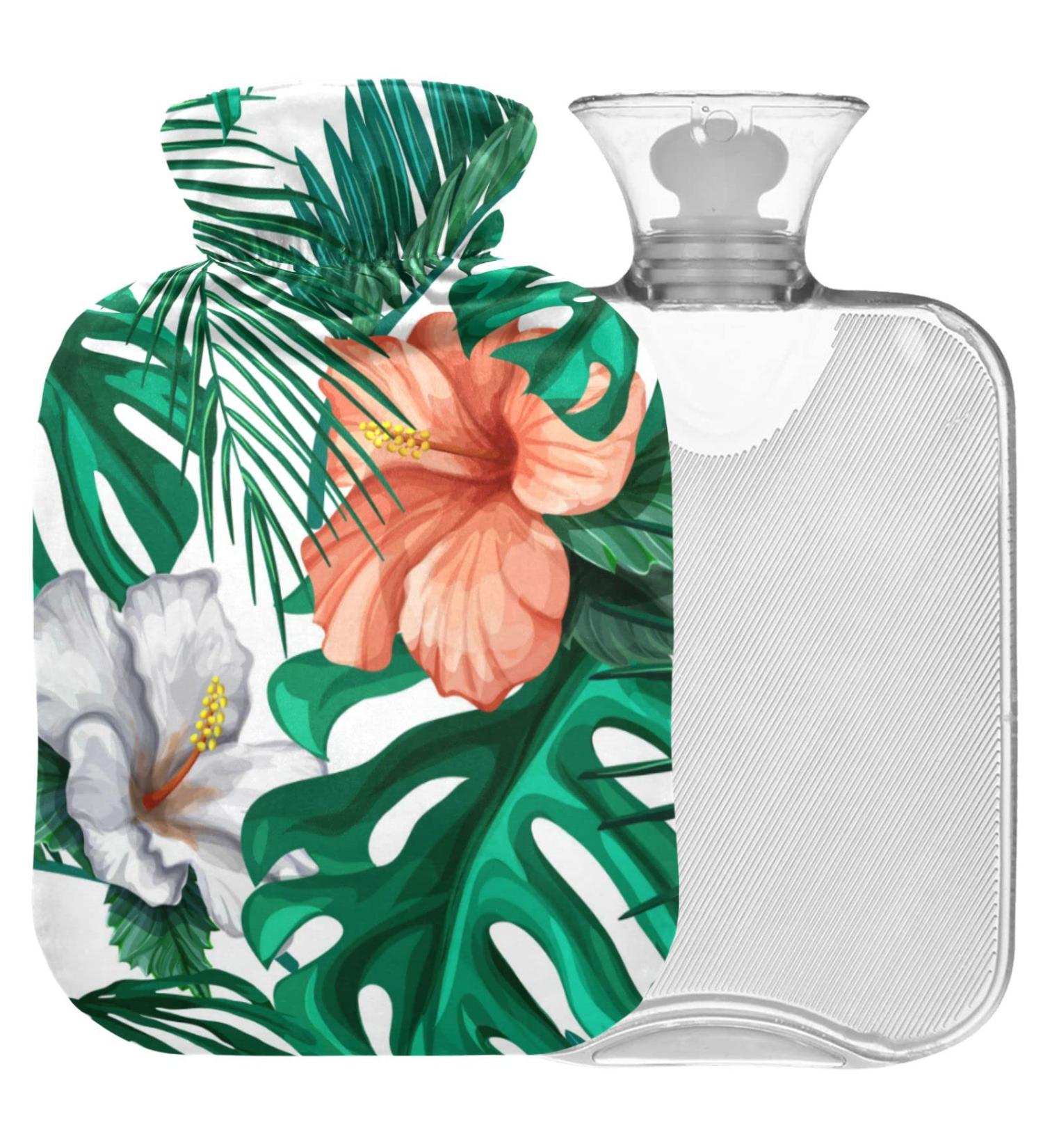 NAANLE Hot Water Bottle with Cover - Watercolor Palm Leaf & Flower Design | 1L for Menstrual Cramps Pain Relief & Heat Therapy - Buy Online on GoSupps.com