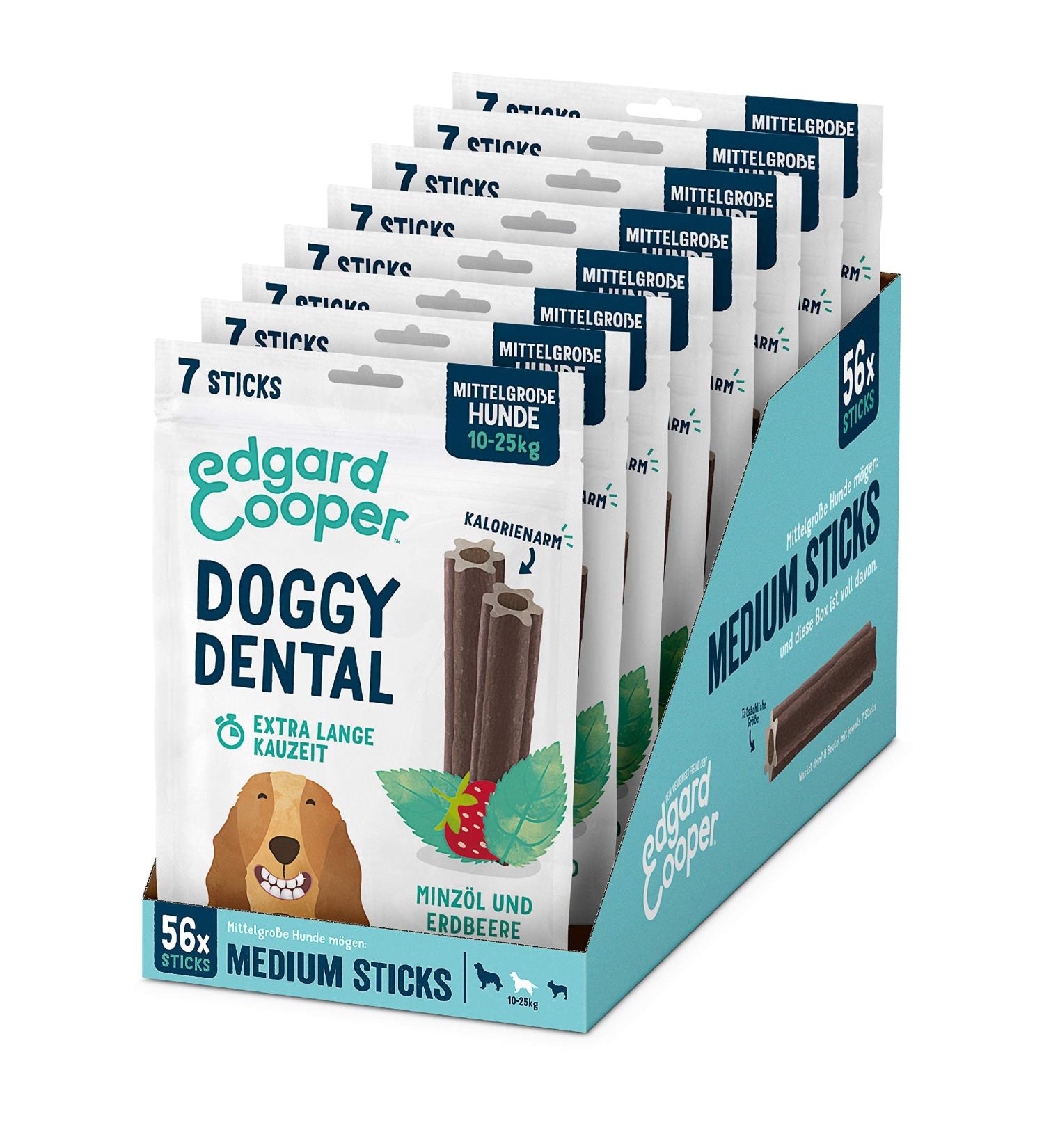 Edgard & Cooper Medium Dog Dental Sticks - Natural Mint & Strawberry Snacks for Fresh Breath | 8x7 Kausticks | Low-Calorie Chewing Care - Buy Online on GoSupps.com