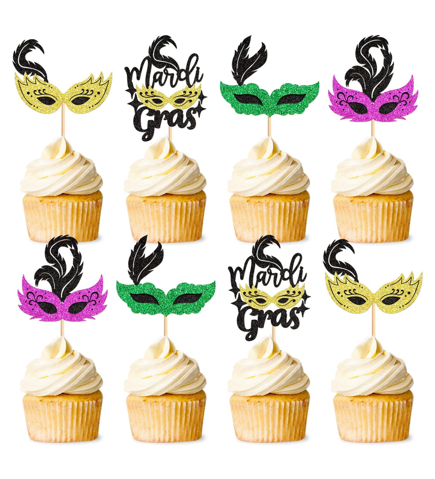 Cyodoos 24Pcs Masquerade Masks Cupcake Toppers Color Glitter Bachelorette Party Mask Cupcake Food Fruit Picks Masquerade Mardi Gras Party Baby Shower Birthday Party Cake Decor Supplies Masks1 - Buy Online on GoSupps.com