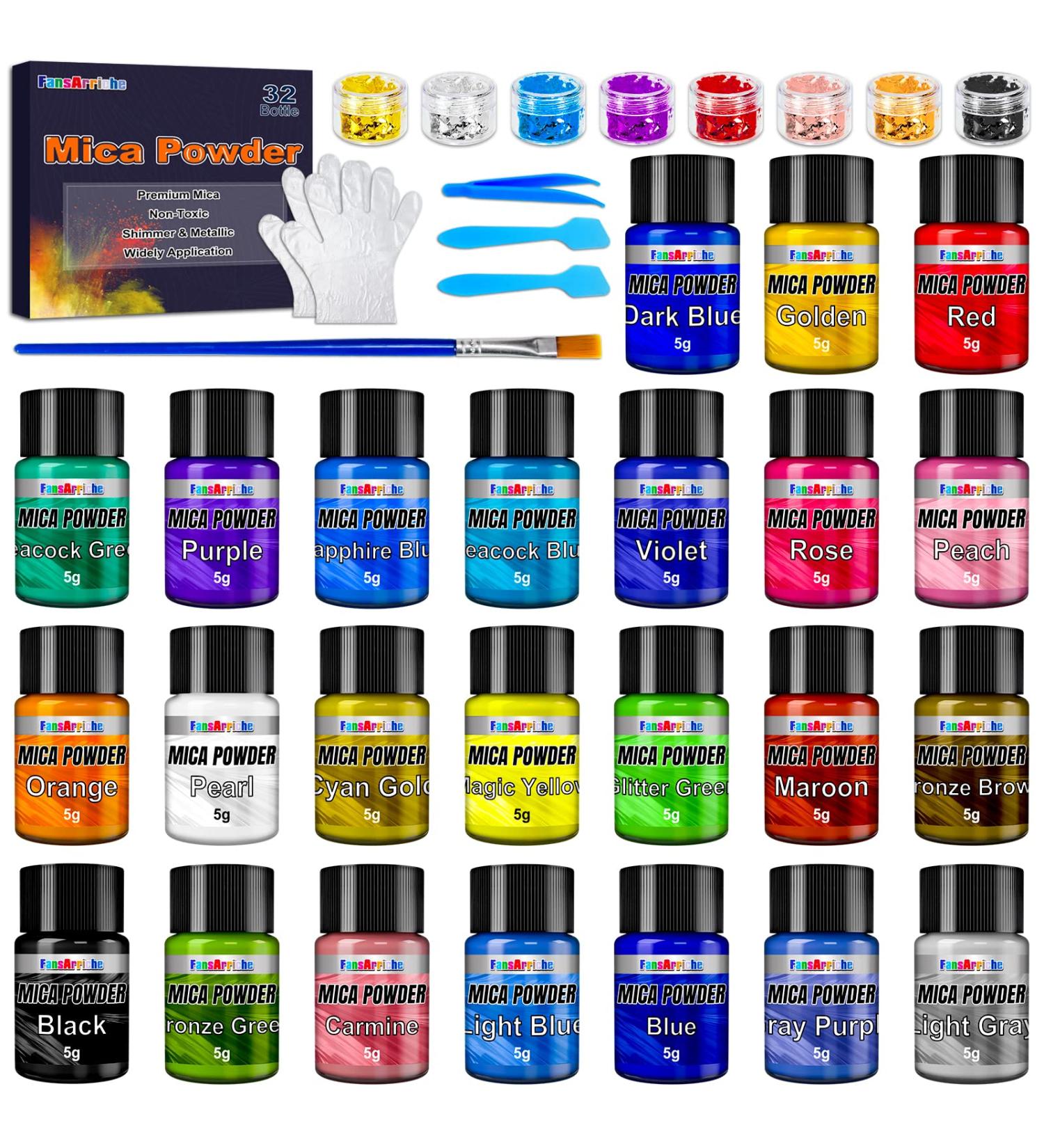 32 Colors x 5g Mica Powder for Epoxy Resin - Metallic Pigment for Soap, Candle, Art Crafts - Shimmer Glitter for DIY Projects - Resin, Nails, Slime Dye - Buy Online on GoSupps.com