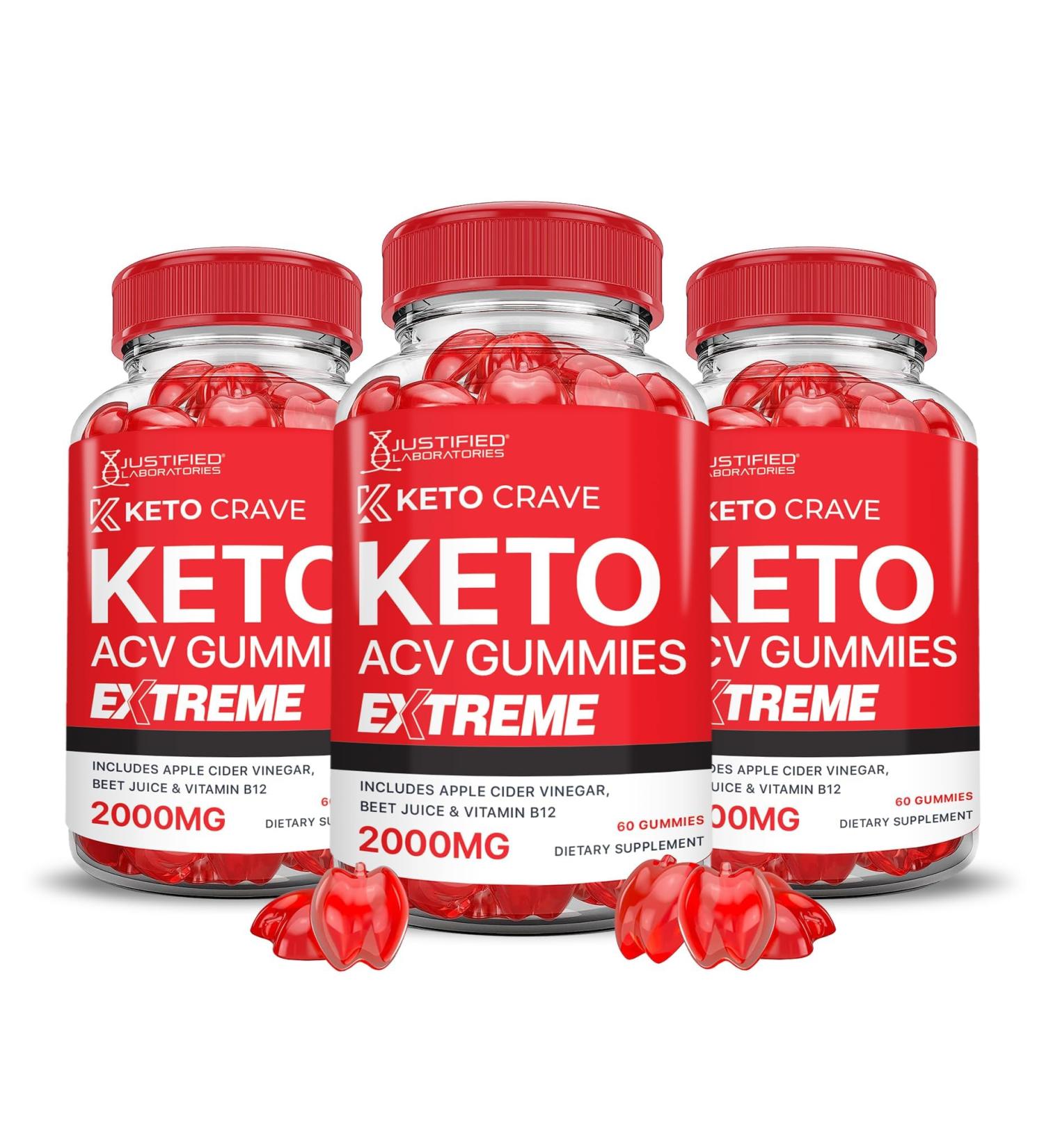 Justified Laboratories (3 Pack Keto Crave Keto ACV Gummies Extreme 2000MG Keto Crave Keto Gummies Advanced Formula Apple Cider Vinegar with Pomegranate Beet Juice Powder B12 Vegan Non GMO 180 Gummys - Buy Online on GoSupps.com
