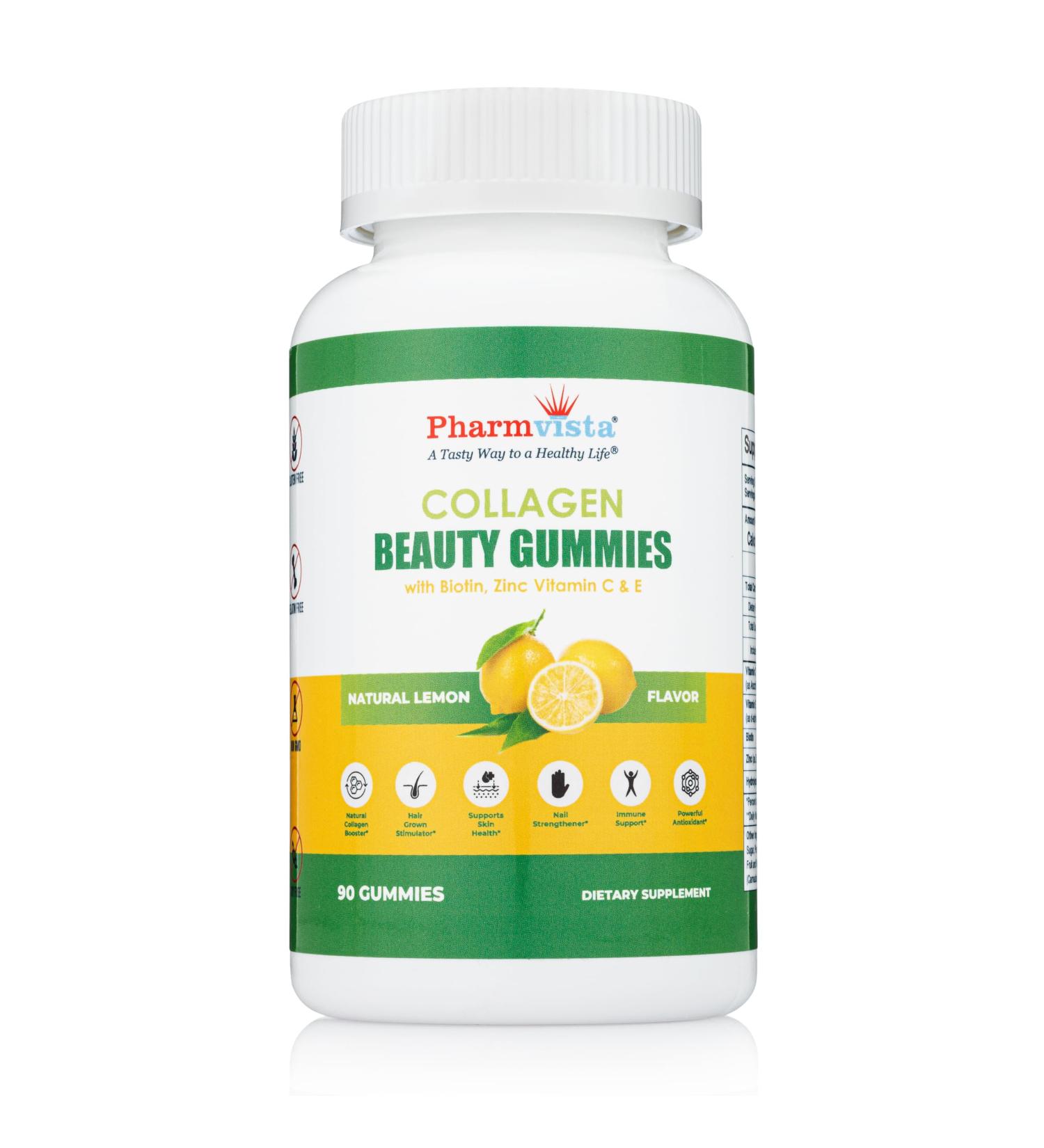 Pharmvista - Collagen Gummies with Biotin Zinc Vitamins C & E for Hair Skin and Nails Support 90ct - Buy Online on GoSupps.com