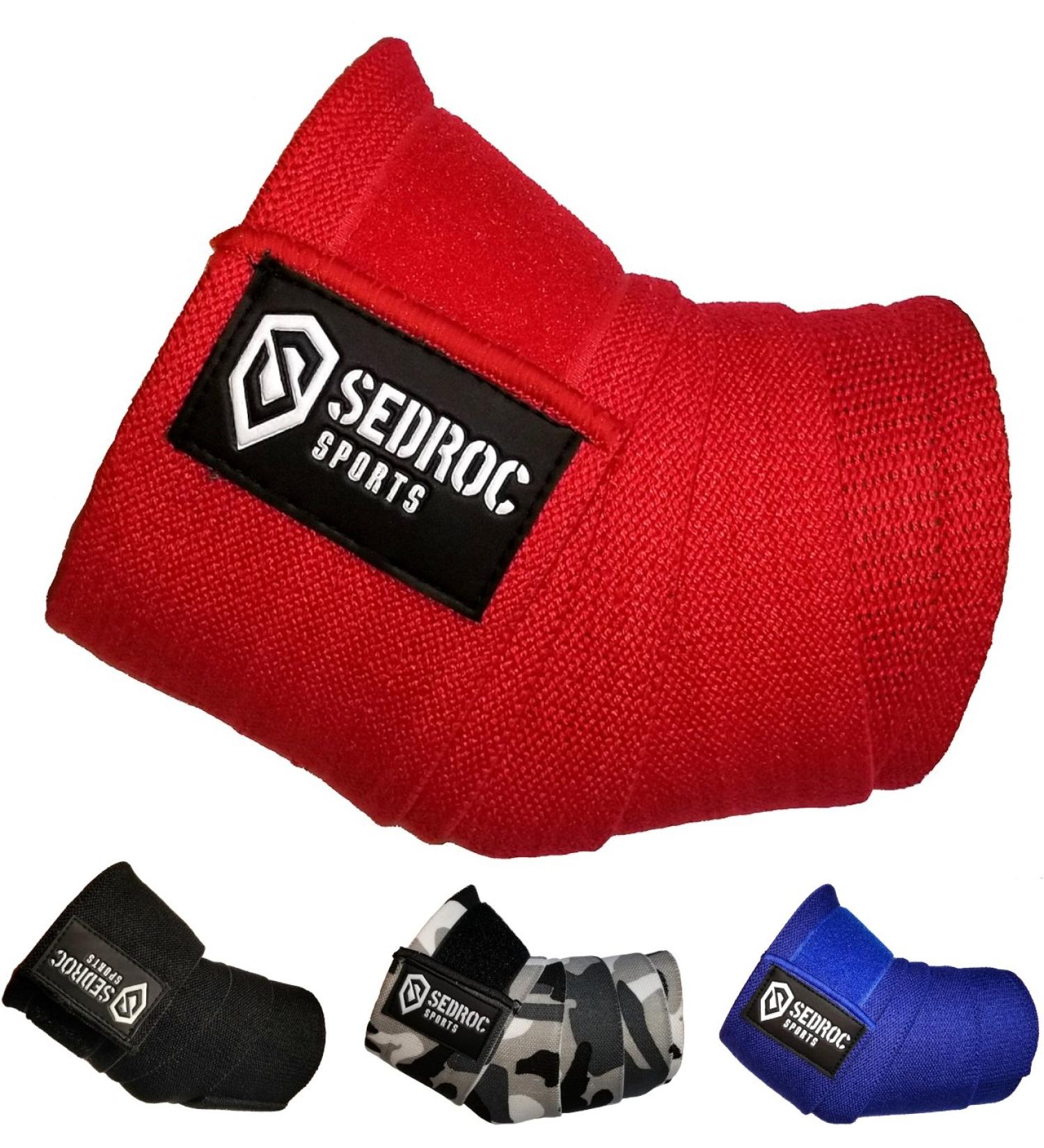 Sedroc Sports Weight Lifting Elbow Wraps Powerlifting Support Sleeves Straps - Pair (Solid Red)