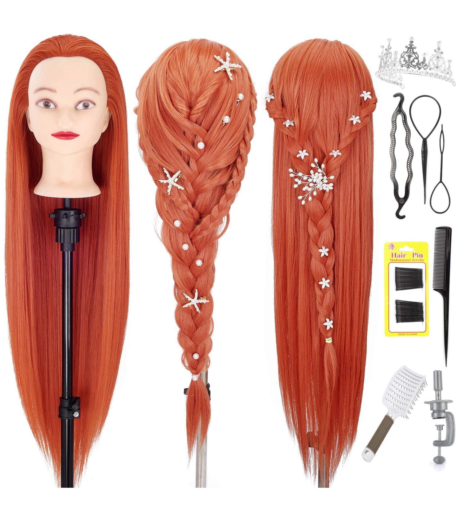 Hairdresser Neverland 28 Training Head - Professional Fiber Hair Styling Set with Holder & DIY Accessories | Perfect for Hairdressers & Students - International Shipping Available - Buy Online on GoSupps.com