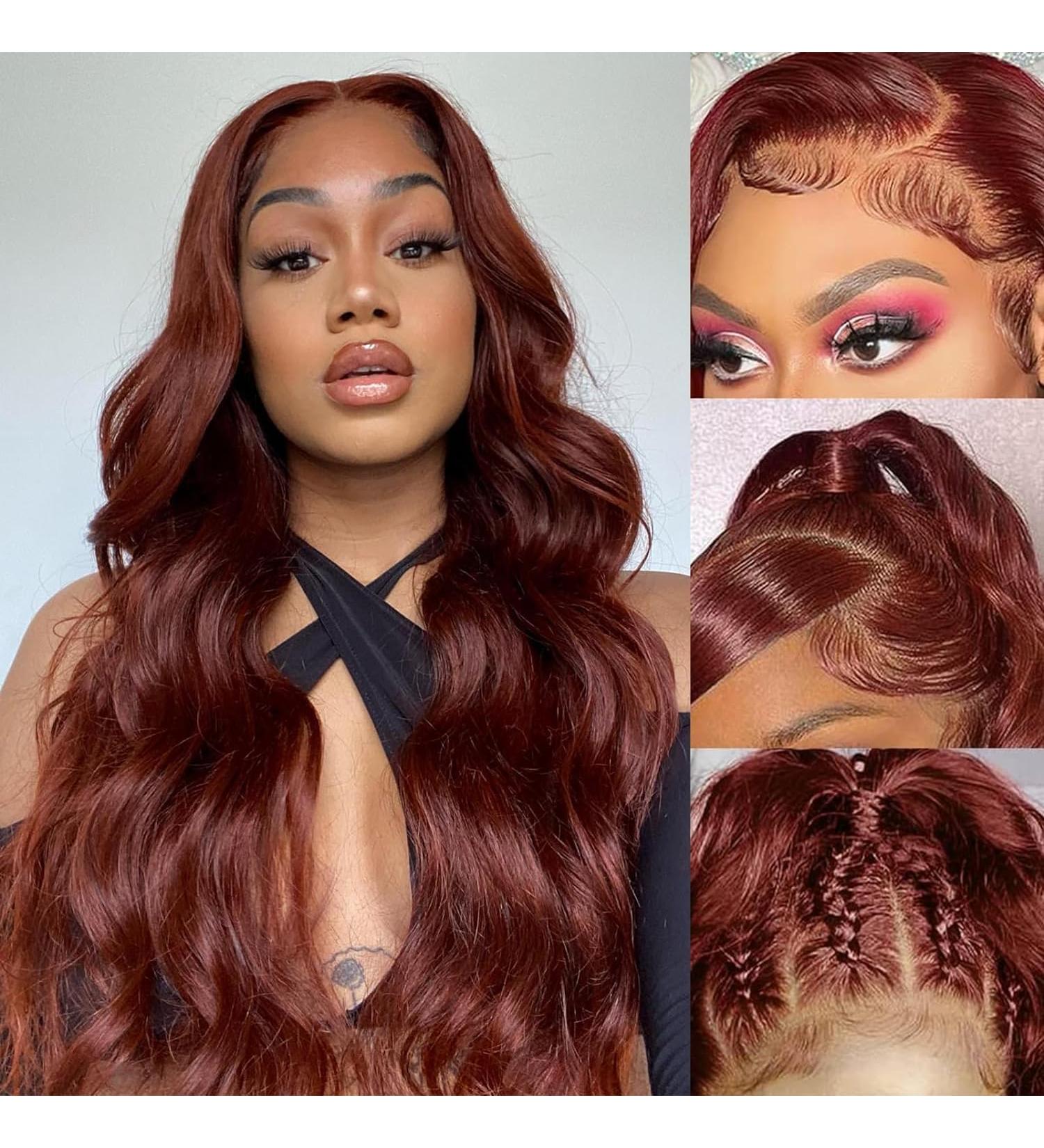 Reddish Brown #33 13X4 HD Lace Front Wig 20 Body Wave Brazilian Virgin Human Hair 180% Density - Pre Plucked & Glueless Frontal Wig for Black Women - Buy Online on GoSupps.com