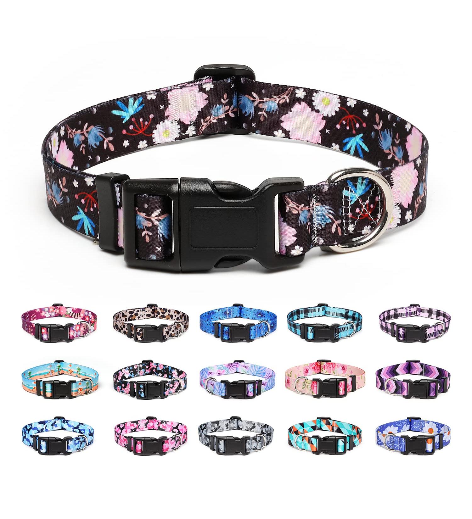 Suredoo Adjustable Dog Collar - Soft Nylon for Small to Large Dogs - Light Pink Flower (Neck 38-63 cm Width 2.5 cm) - Buy Online on GoSupps.com