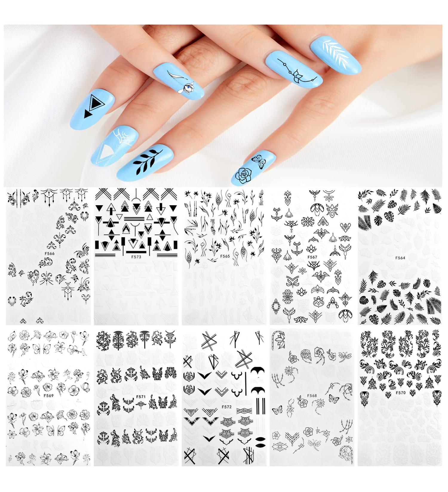 Andiker 10 Sheets Flowers Nail Art Stickers Self-Adhesive DIY Nail Stickers - Buy Online on GoSupps.com