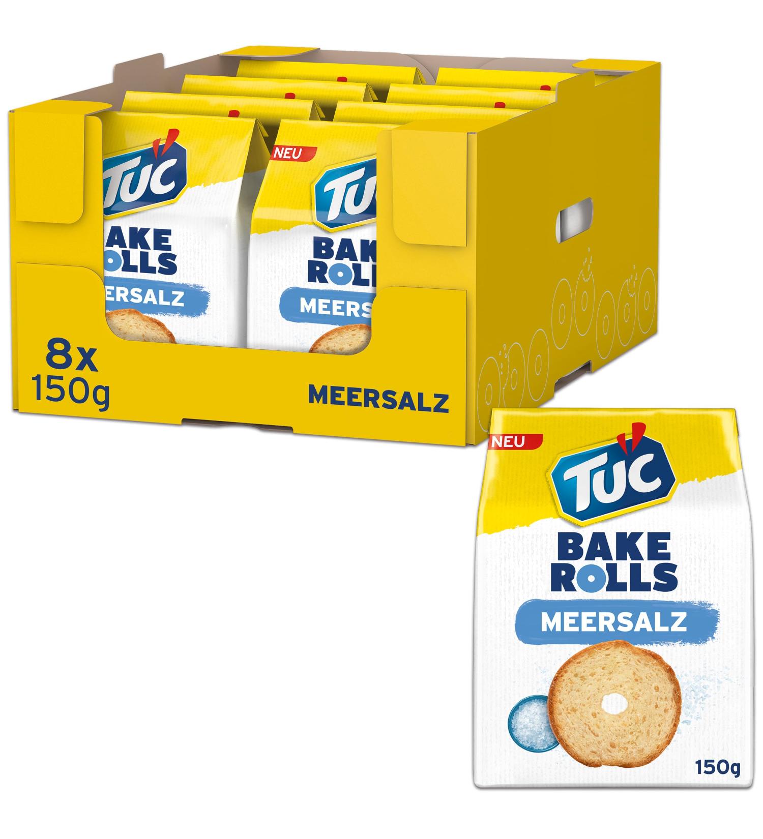 TUC Bake Rolls Sea Salt - 8 x 150g Crispy Bread Chips | Bulk Snack Pack | Buy Internationally - Buy Online on GoSupps.com