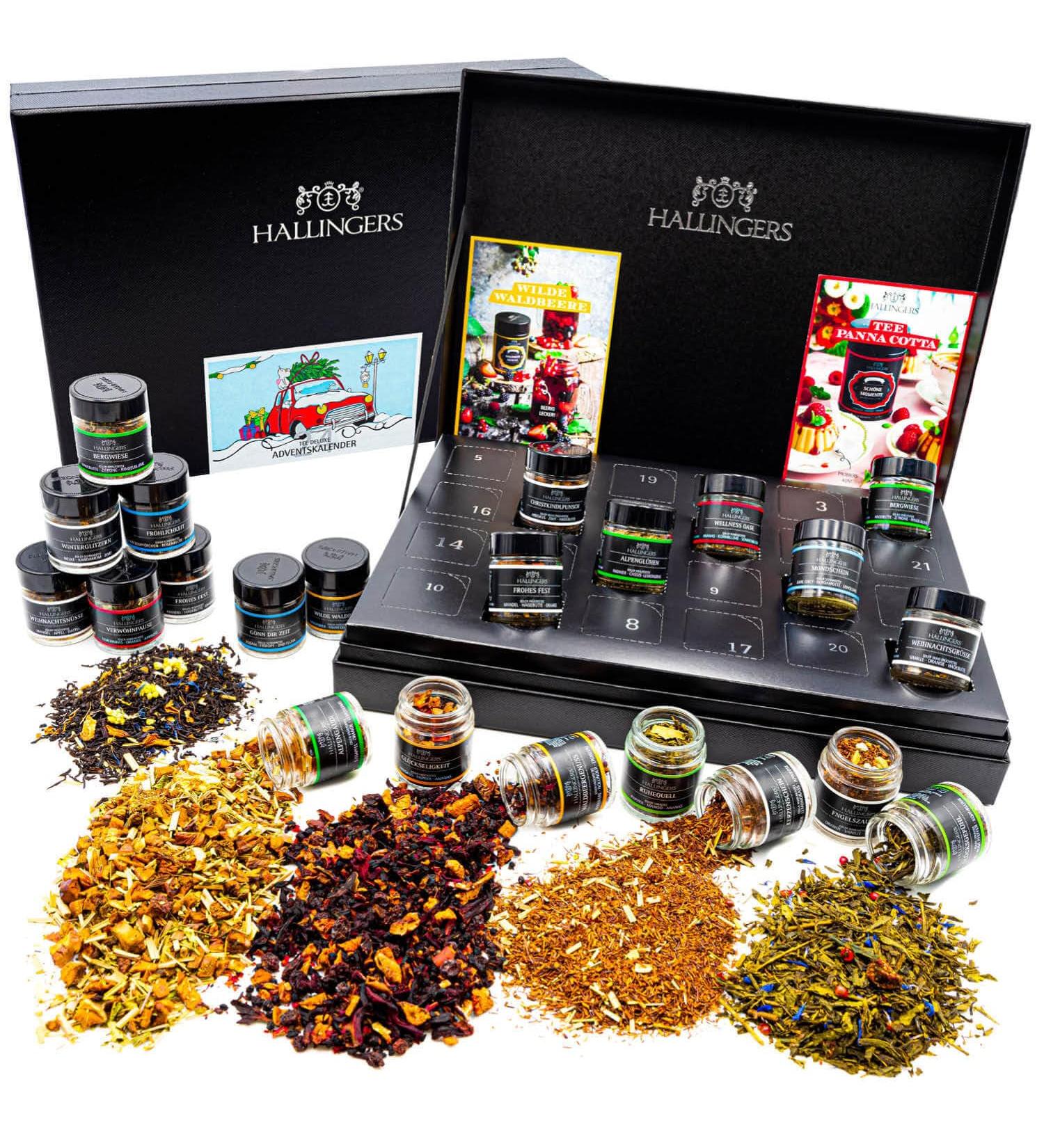 Hallingers Christmas Car Tea Advent Calendar - Handmade Vegan & Gluten-Free in Screw Glasses | Perfect Mothers Day & Fathers Day Gift Ideas | 24 Premium Tea Selection - Buy Online on GoSupps.com