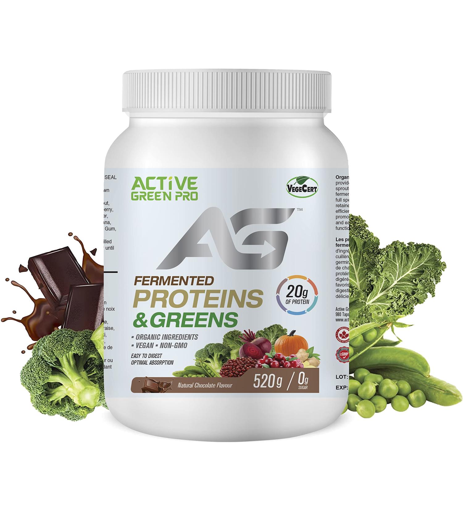 Active Green Pro - Fermented Proteins & Greens - Plant Based Organic Vegan Protein for your improved gut health 20g Protein Sugar Free Low Fats and Carbs Yummy Natural Chocolate Flavour 520g - Buy Online on GoSupps.com