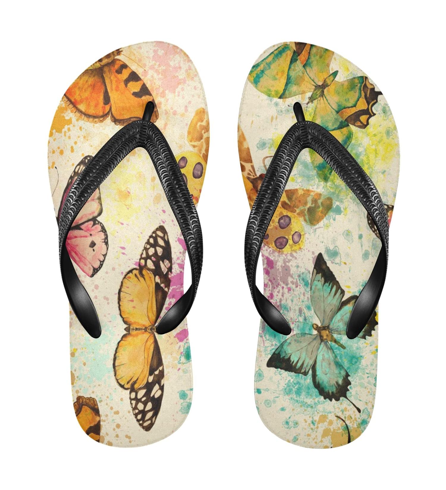 Buy Mnsruu Watercolor Butterfly Flip Flops Sandals | Comfortable Home Slippers for Men & Women | Multicolored Travel & Spa Footwear - Buy Online on GoSupps.com