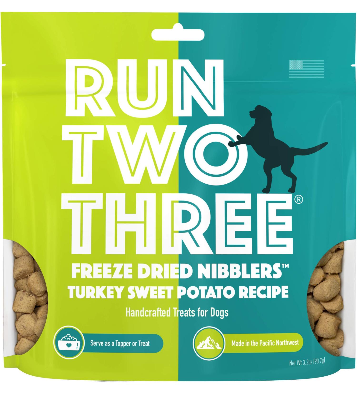 RUN TWO THREE Freeze Dried Nibblers - Ultra Premium Dog Treats - All Natural, High Energy Proteins - Turkey Sweet Potato Recipe - Made in USA - Buy Online on GoSupps.com