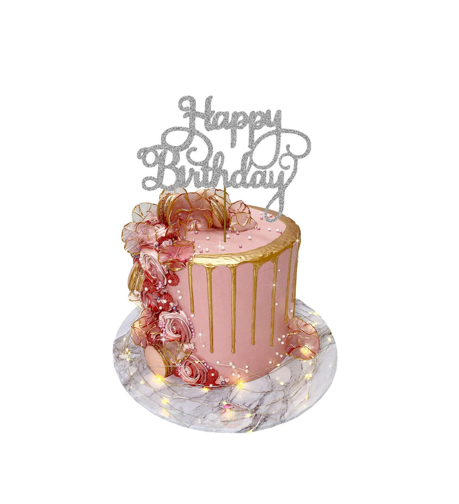 Happy Birthday Cake Toppers Glitter Card Bling Sparkle Decoration Party 6 Inches x 4.74 Inches (Silver)