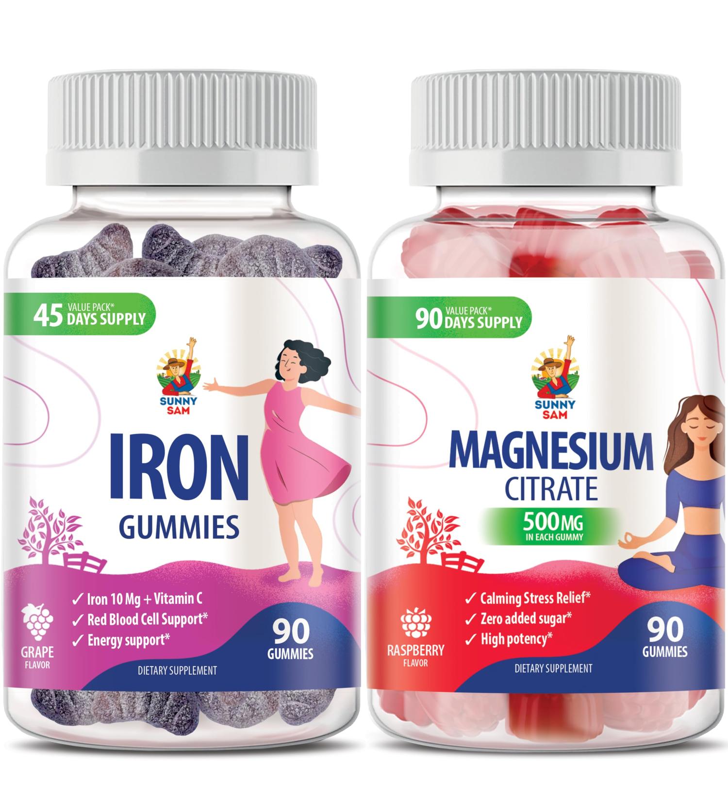 Magnesium Gummies 500mg & Iron Gummies for Adults - Iron Vitamins with Vitamin C - Buy Online on GoSupps.com