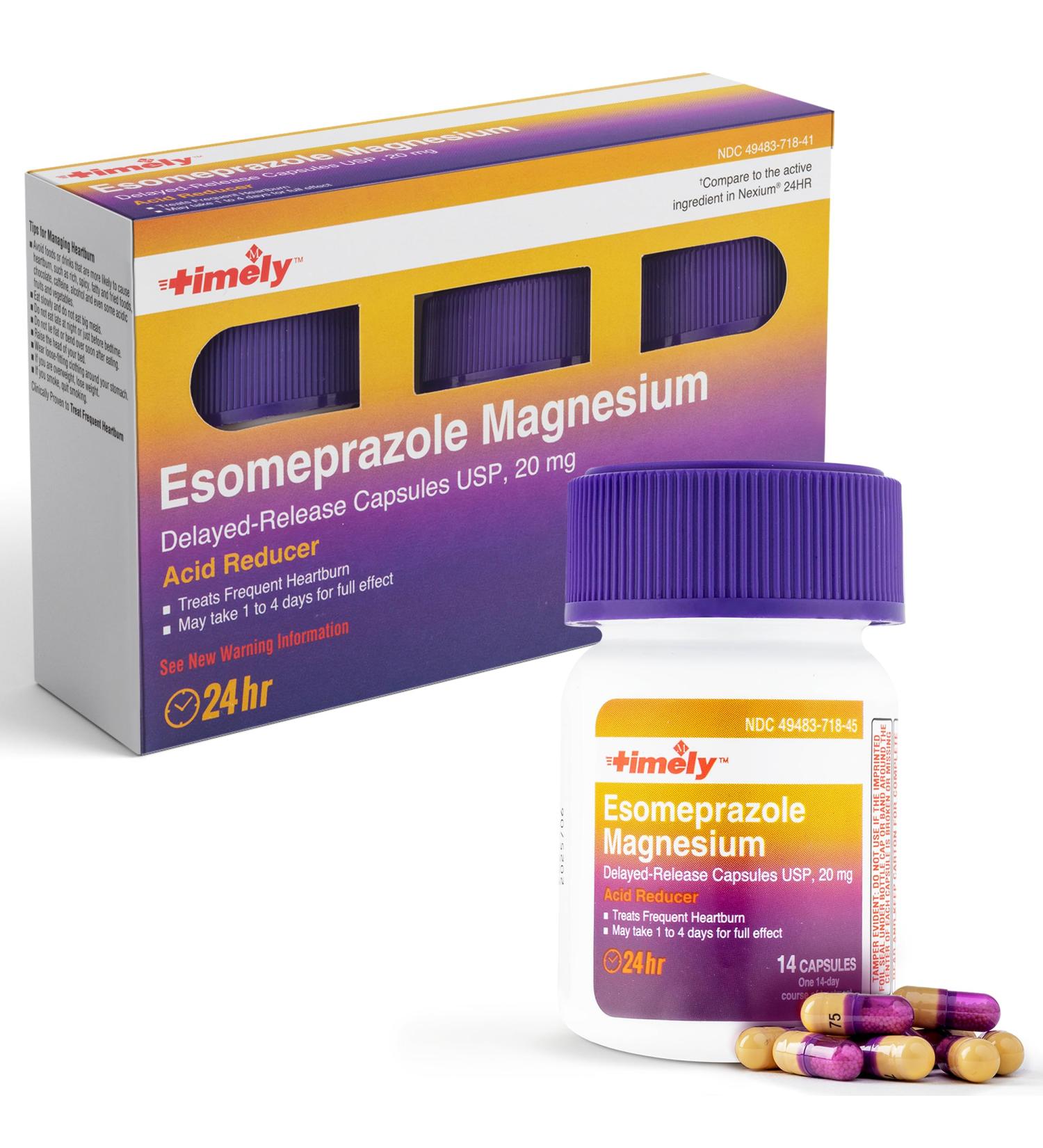 Timely Esomeprazole Acid Reducer 42 Capsules - Comparable to Nexium 24HR | Heartburn Relief & Acid Reflux Control | International Shipping - Buy Online on GoSupps.com