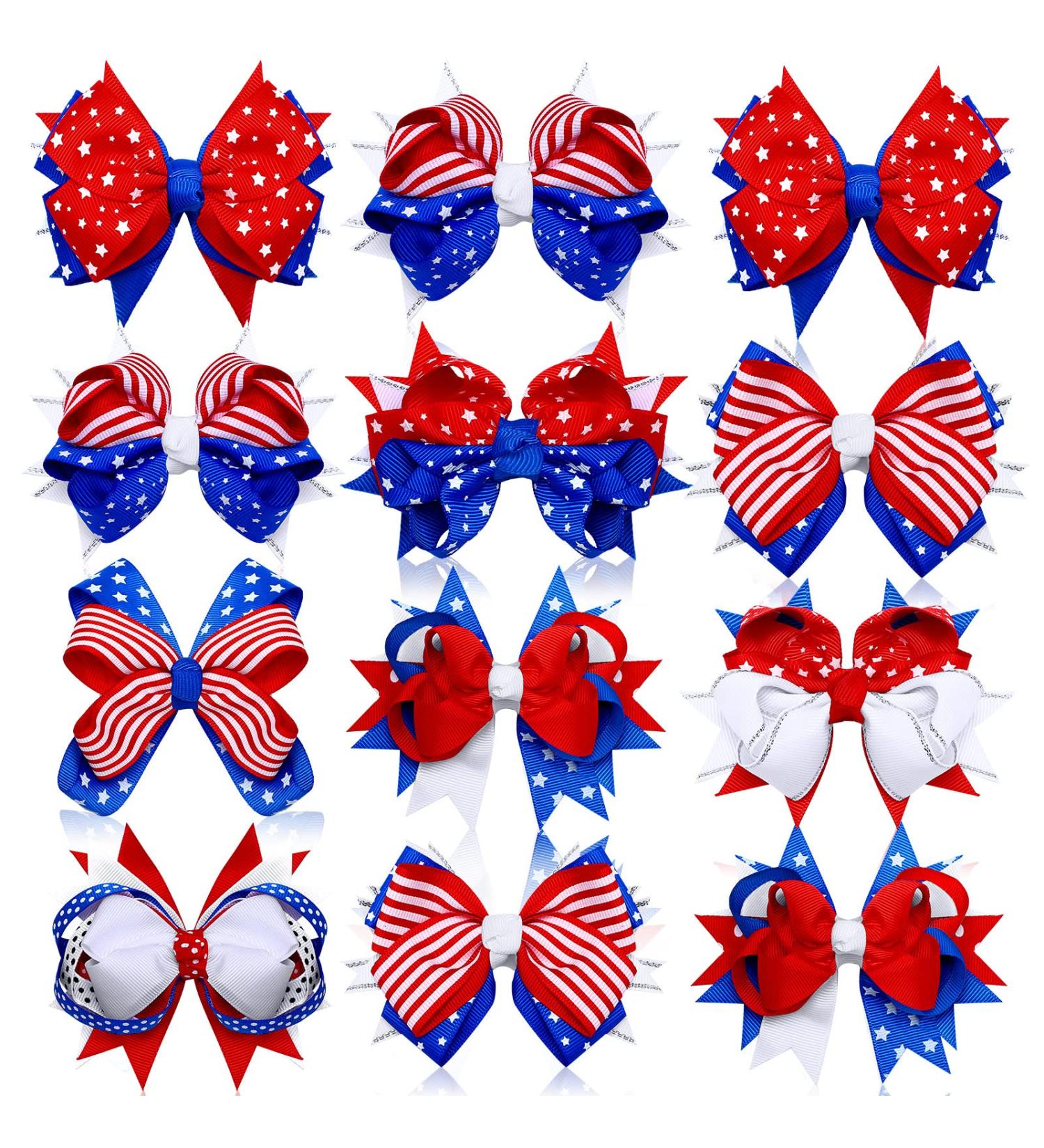 12 Pcs Patriotic Hair Bows Clips | American Flag Boutique Alligator Hair Accessories for Girls - Buy Online on GoSupps.com