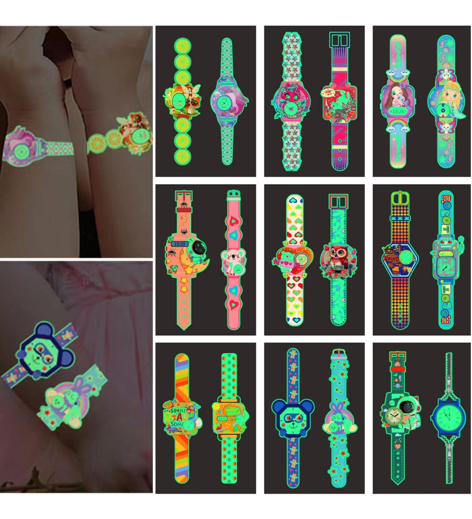 Kids Cartoon Watch Temporary Tattoos - Glow in the Dark Luminous Fake Tattoos for Boys and Girls - Car Dinosaur Space Robot Party Favor Stickers - Buy Online on GoSupps.com