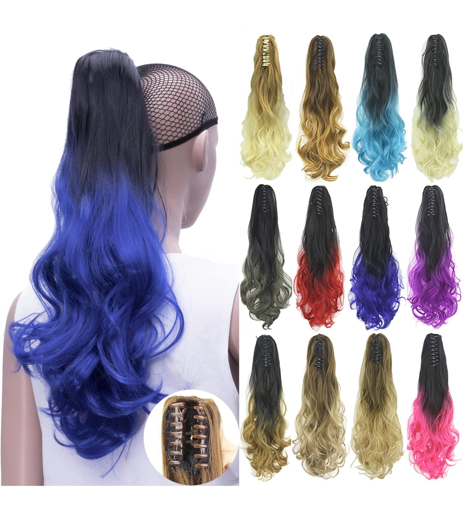 IMISSU Long Curly Ombr Blue Claw Ponytail Hair Extensions | Clip-in Hairpiece for Effortless Style - Buy Online on GoSupps.com