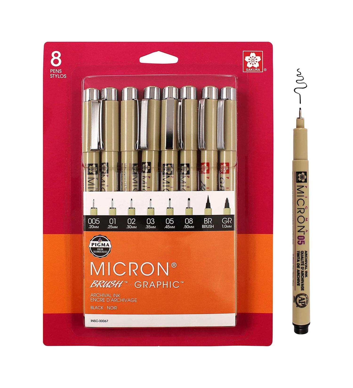 Sakura Pigma Micron Fineliner Pens - Black Ink - 8 Assorted Point Sizes - Ideal for Writing, Drawing, Journaling - 8 Pack Black - Buy Online on GoSupps.com