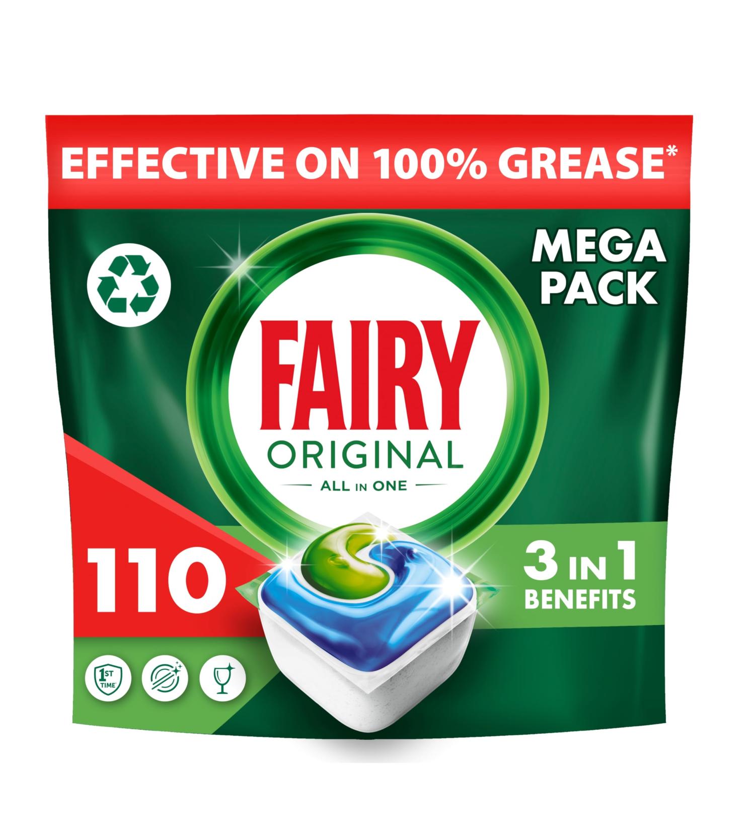 Fairy All-In-1 Dishwasher Tablets Bulk 110 Tabs - Original & Effective Against Dried-On Grease - Fresh Cleaning Power - Buy Online on GoSupps.com