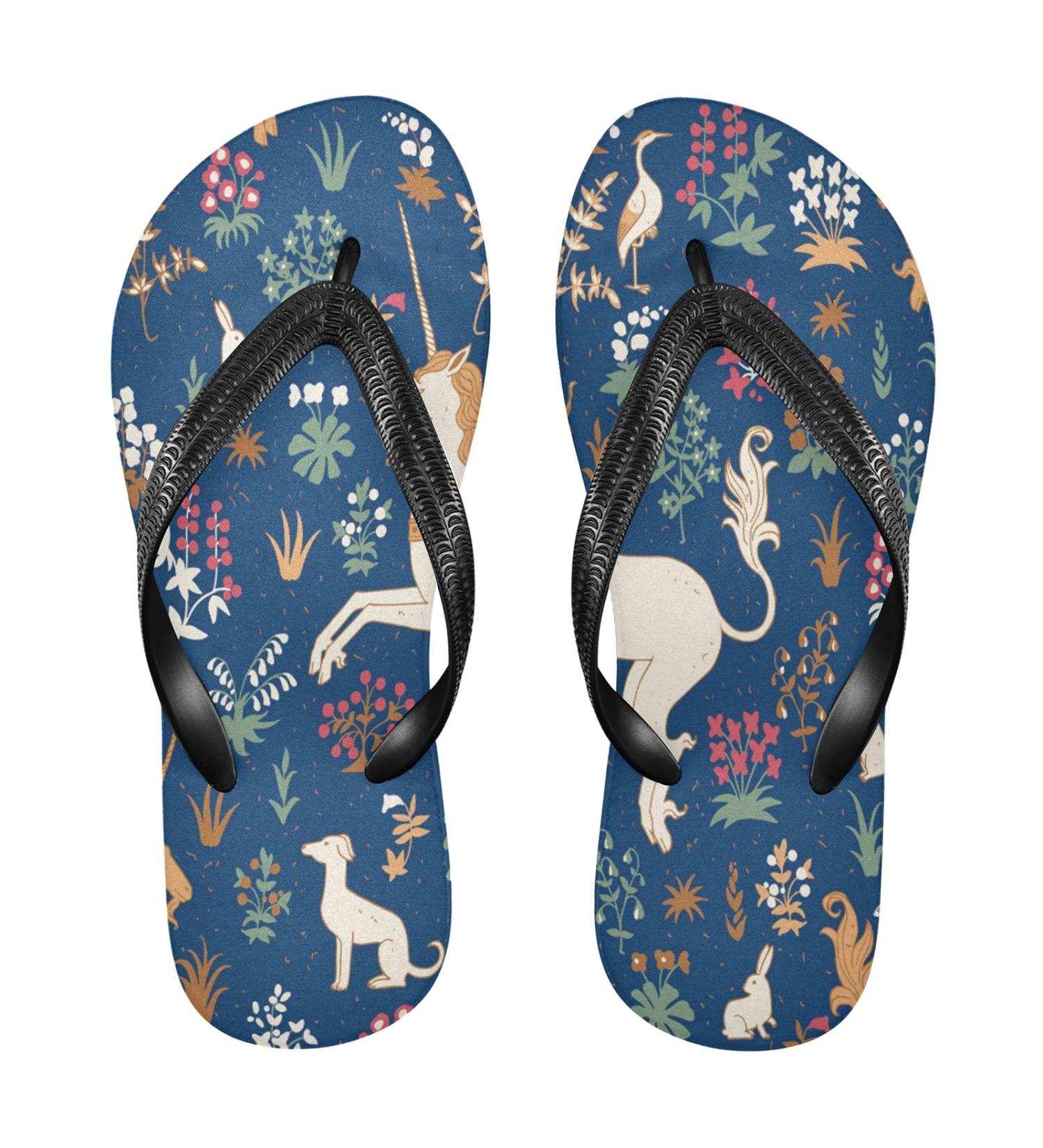 Shop Mnsruu Vintage Floral Unicorn Flip Flops Stylish Sandals for Home Spa & Travel | XL Size for Men & Women - Buy Online on GoSupps.com