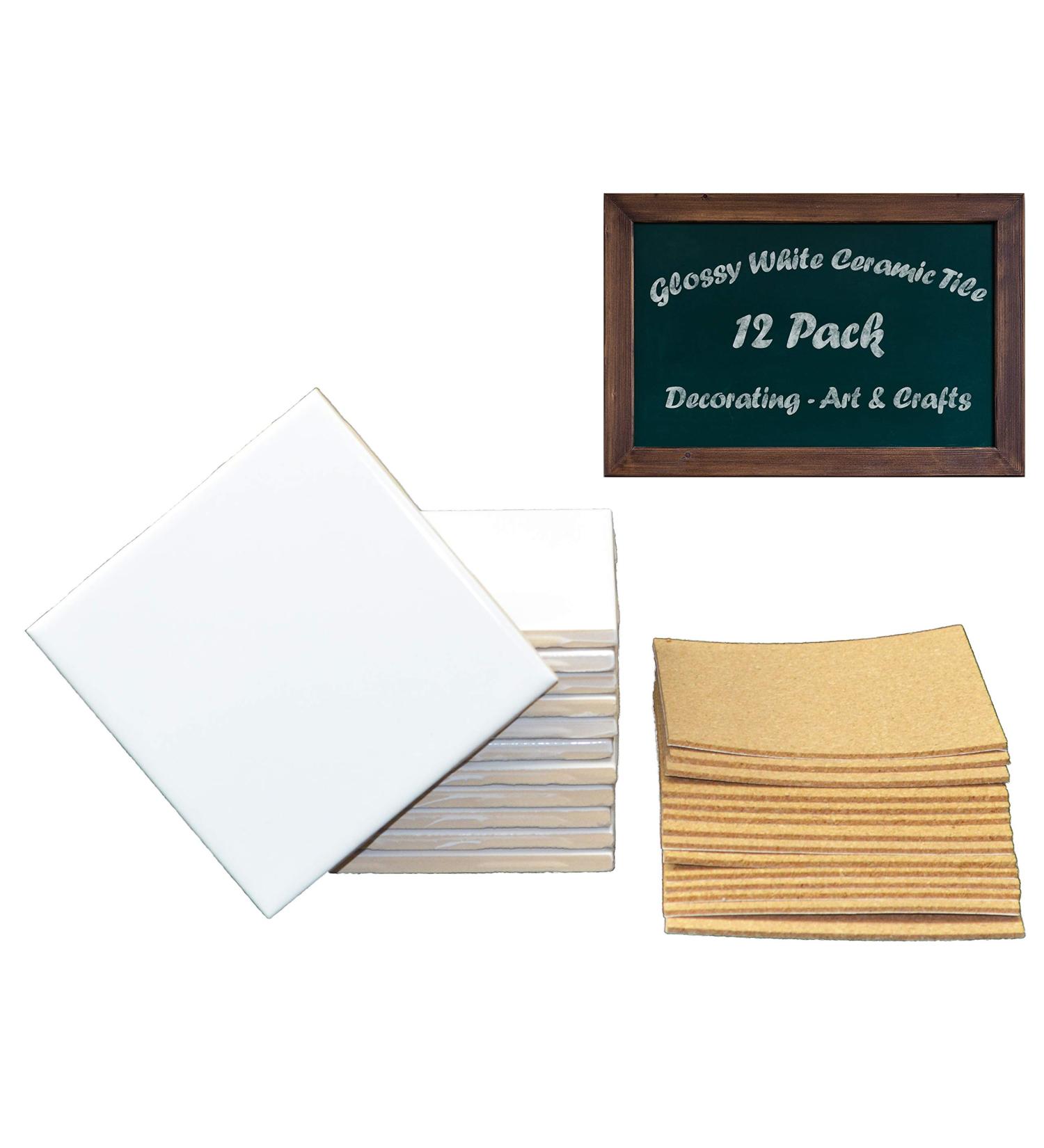 12 Ceramic White Tiles 4 1/4 x 4 1/4 with Cork Backing Pads for Coaster Making and Painting Projects - Ideal for Alcohol Ink and Acrylic Pouring - DIY Craft Supplies - Buy Online on GoSupps.com