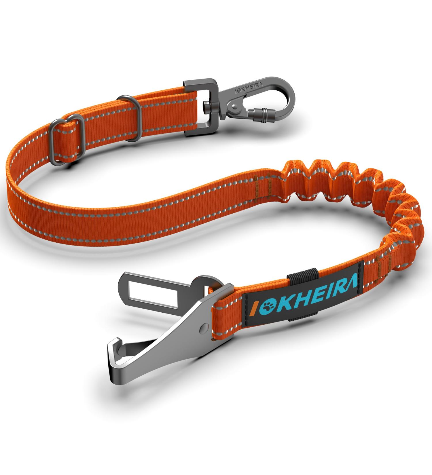 Iokheira dog seat belt for car dog belt for car safety dishes adjustable with universal plug & fastening of the locking rod (orange)