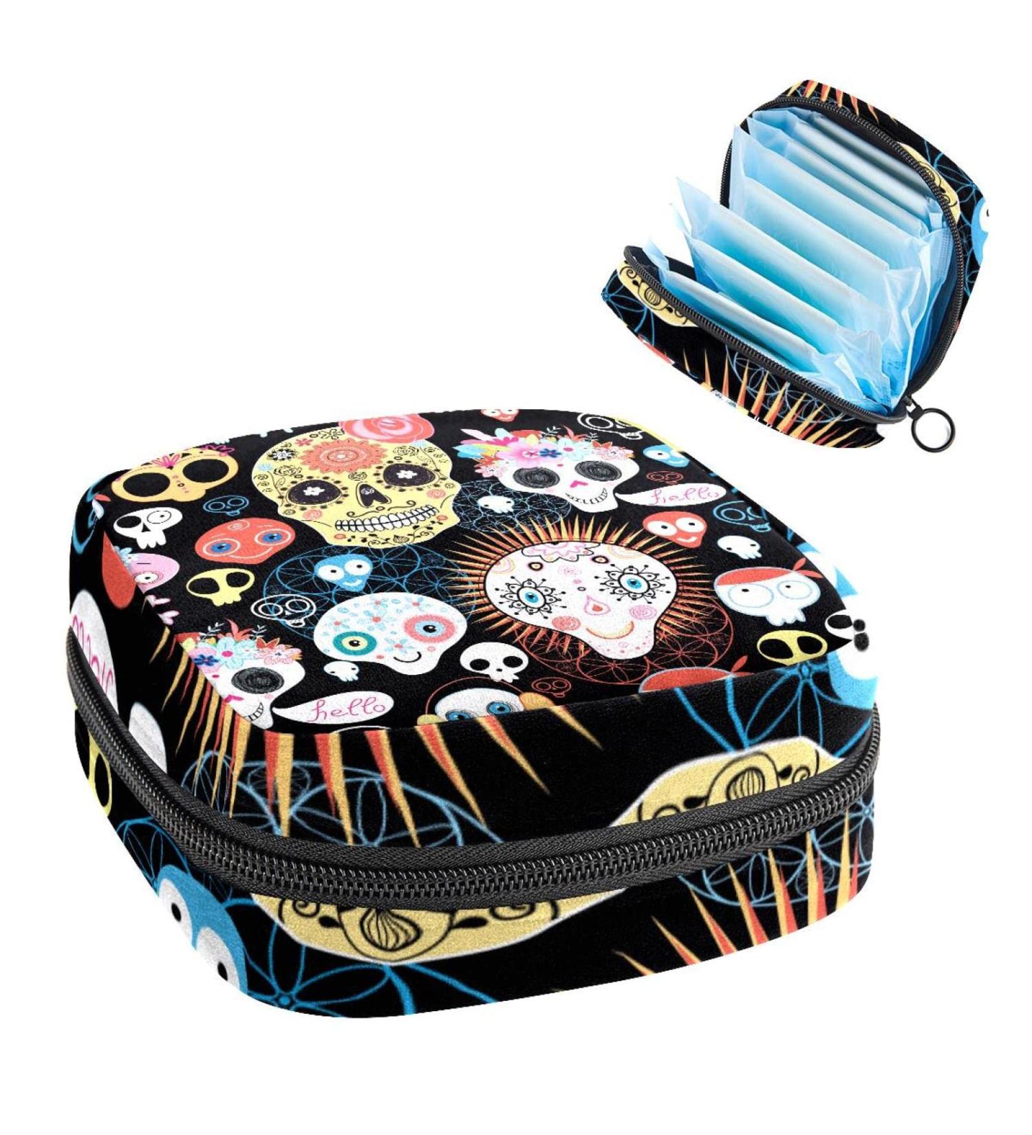 Women's Bonds Storage Pockets Stillpad Hoter Skull Pattern Portable Period Kit Bag | Stylish & Functional Feminine Product Bag - Buy Online on GoSupps.com