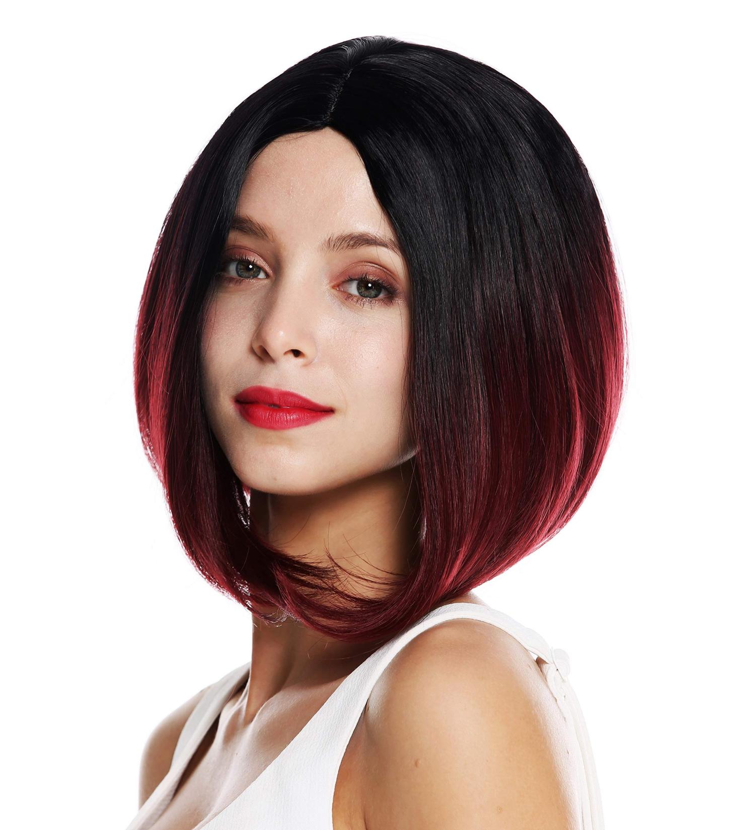 Buy Wig Me Up ZM-1182 Women's Short Bob Wig | Ombre Black Red Long Bob with Middle Parting - Smooth Texture - Buy Online on GoSupps.com