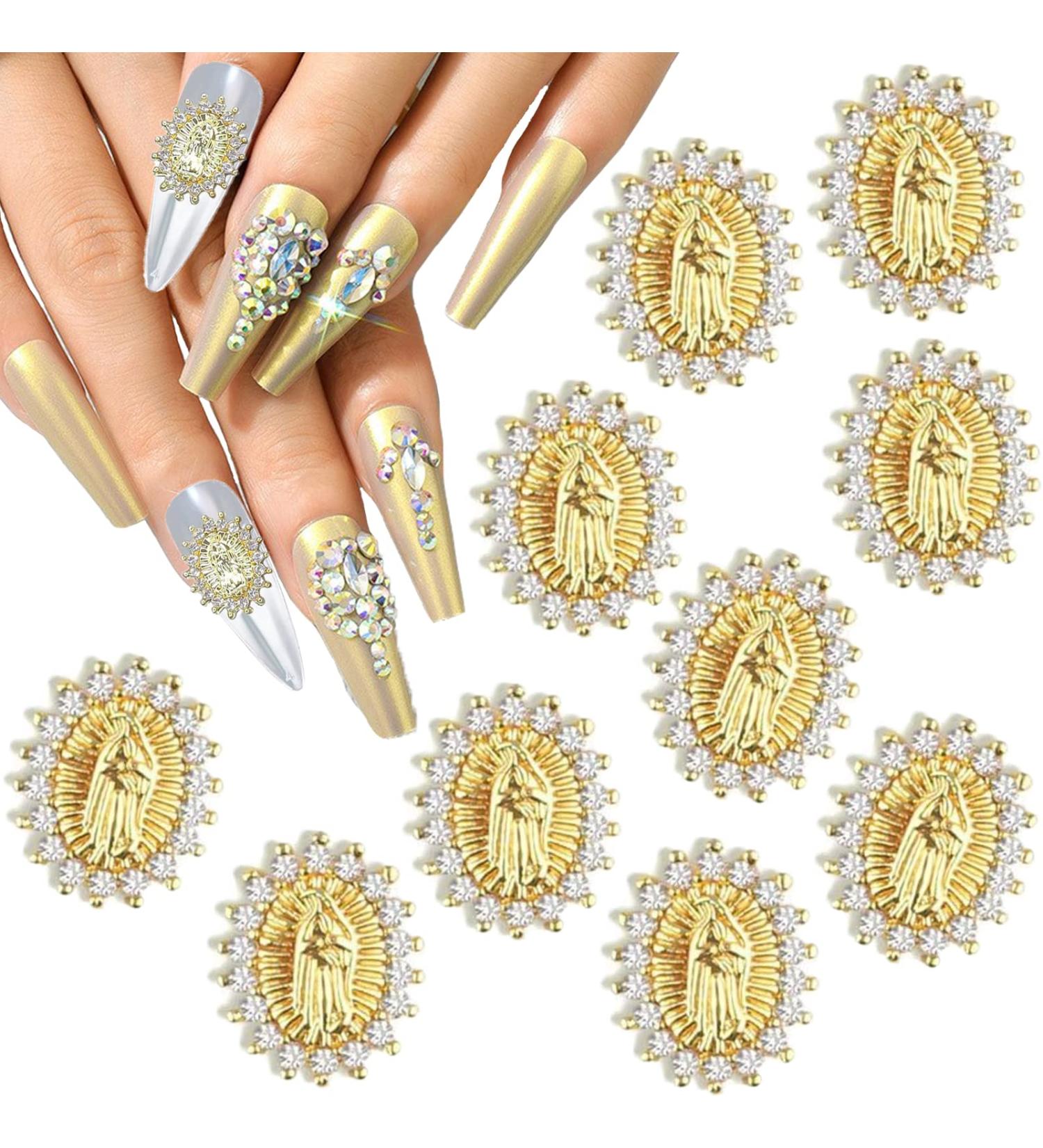 LIFOOST 3D San Judas Nail Charm 10pcs - Virgin Mary Nail Charms with Zircon Detailing - DIY Nails Decoration Accessories - Buy Online on GoSupps.com