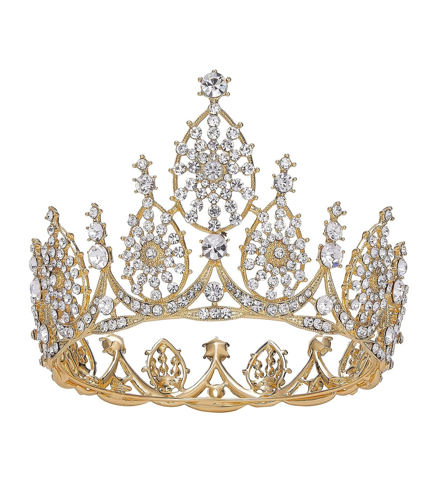 AW BRIDAL Baroque Queen Crown - Crystal Gold Tiara for Wedding, Birthday, Quinceanera - Gold 5 - Buy Online on GoSupps.com