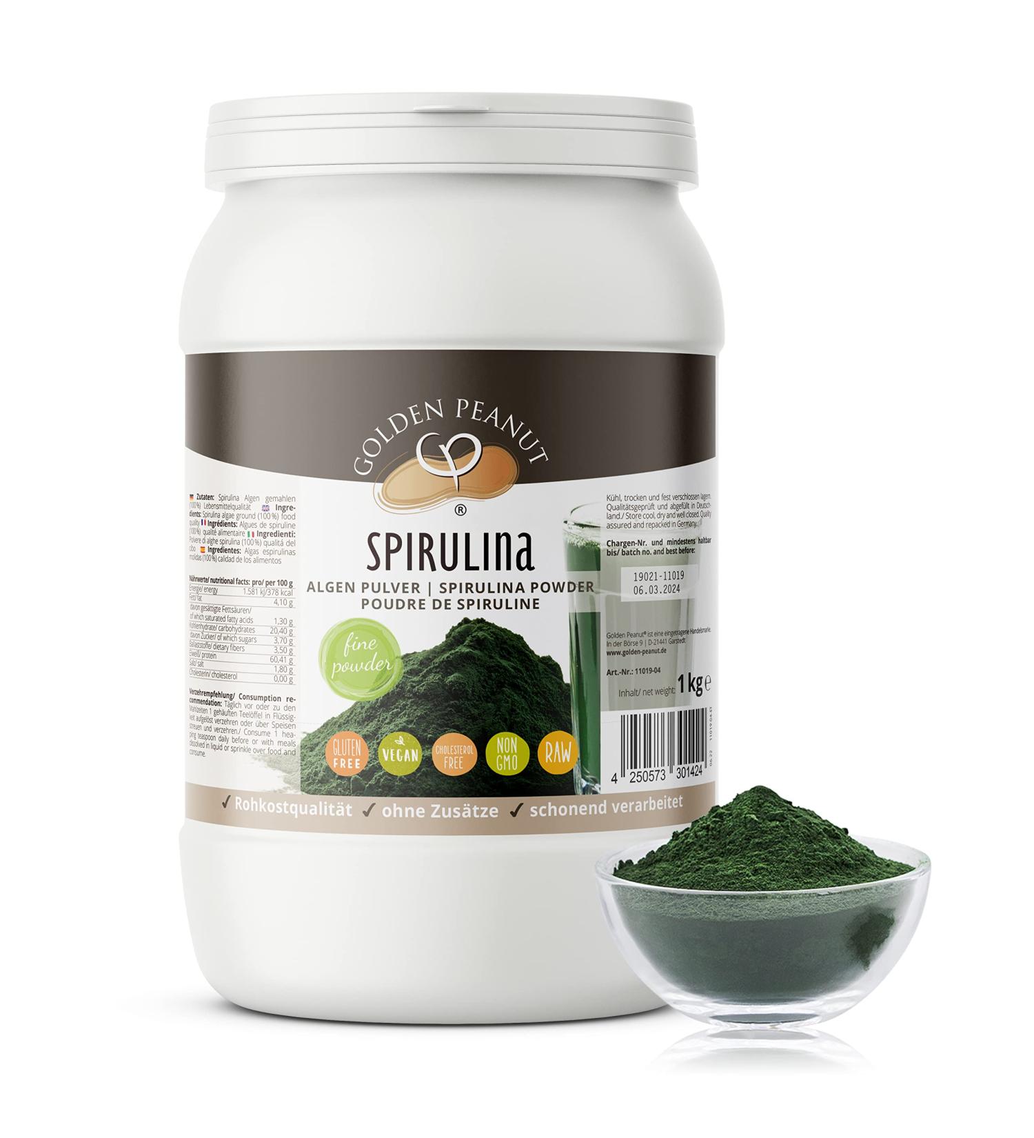 Golden Peanut Spirulina Algae Powder 1 kg 100% Pure & Premium Quality Raw Vegan Superfood - Buy Online on GoSupps.com