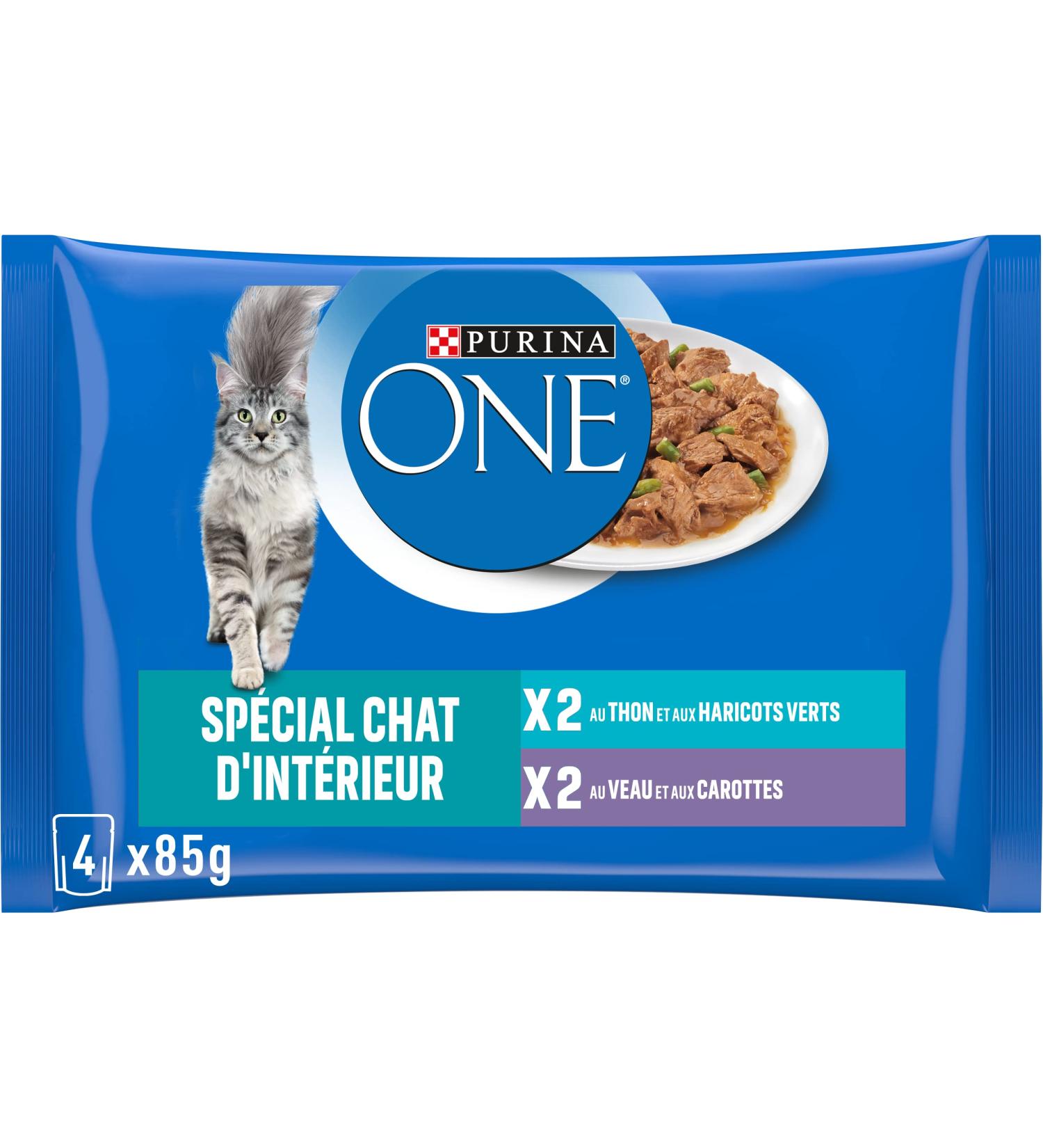 PURINA ONE Indoor Cat Tapered in Sauce Assorted Flavors Veal and Tuna Meal Bags for Adult Cats 4x85g | Pack of 12 - Buy Online on GoSupps.com