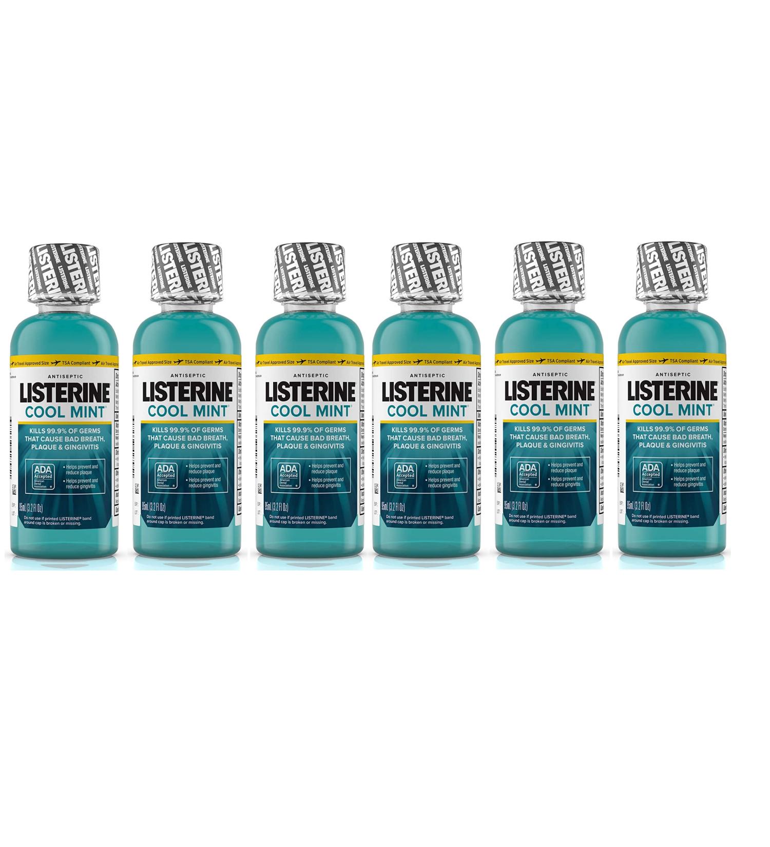 Listerine Cool Mint Antiseptic Mouthwash 3.2 oz - Pack of 6 | Travel Size for Bad Breath | 3.2 Fl Oz - Buy Online on GoSupps.com