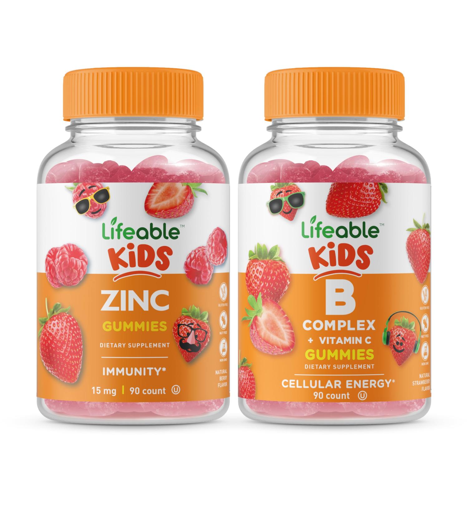 Lifeable Zinc Kids + B Complex Kids Gummies Bundle - Great Tasting Vitamin Supplement Gluten Free GMO Free Chewable Gummy - Buy Online on GoSupps.com