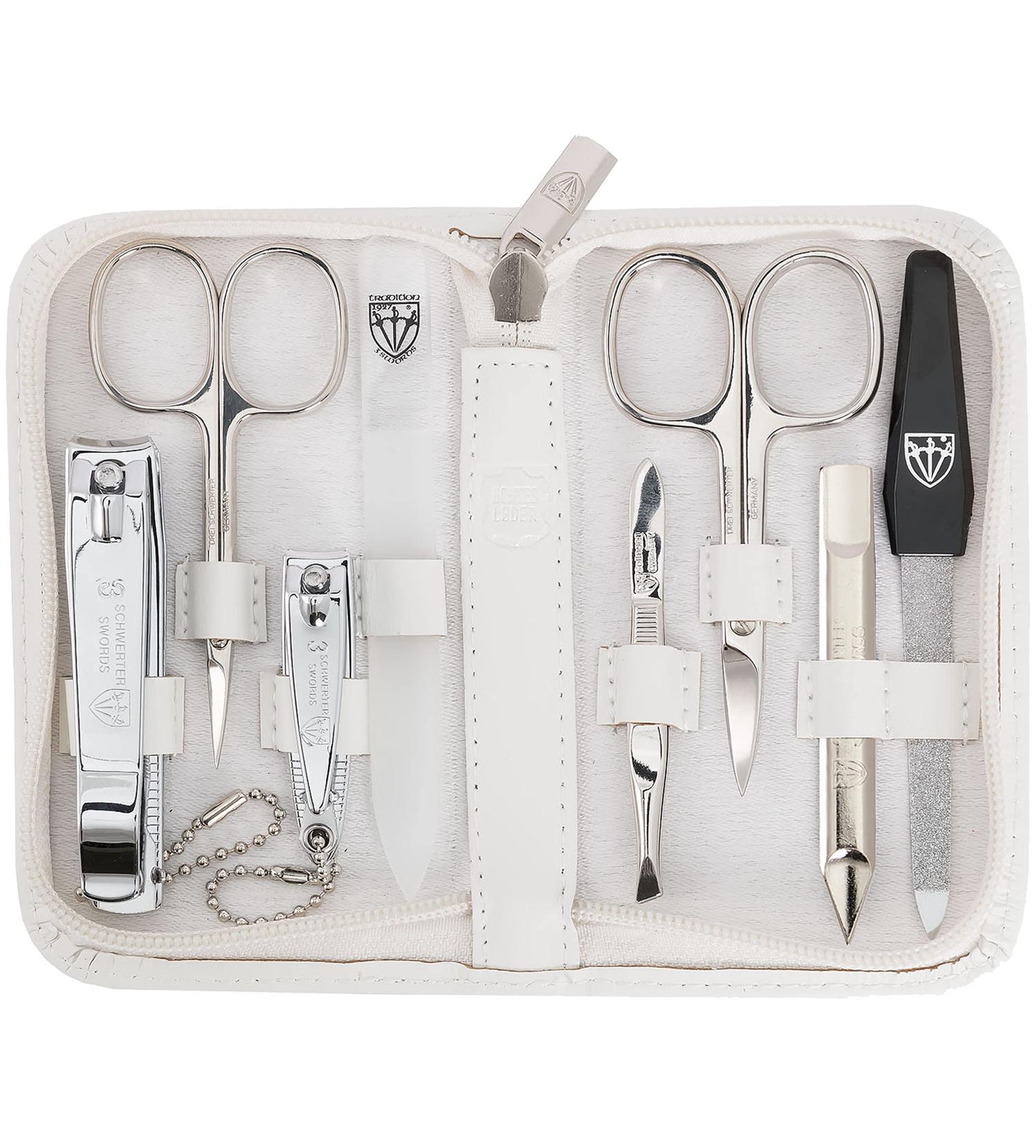 Premium 8-Piece Manicure Set 'Roma' Three Swords | Luxury Nail Care in White Real Leather Case - Buy Online on GoSupps.com