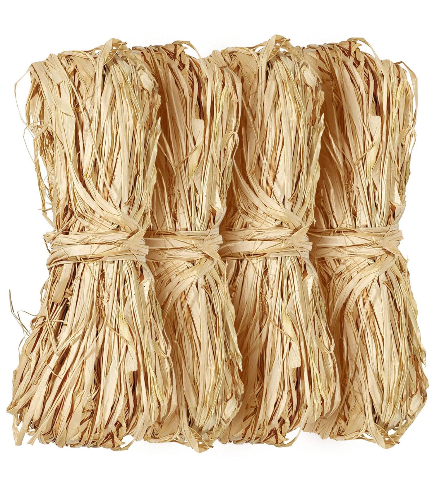 320g Natural Raffia Paper Ribbon - Ideal for Florist Bouquets, Weaving, and Decoration - Halloween & Christmas Raffia Gift Wrap - 4x 80g Raffia Grass - Buy Online on GoSupps.com