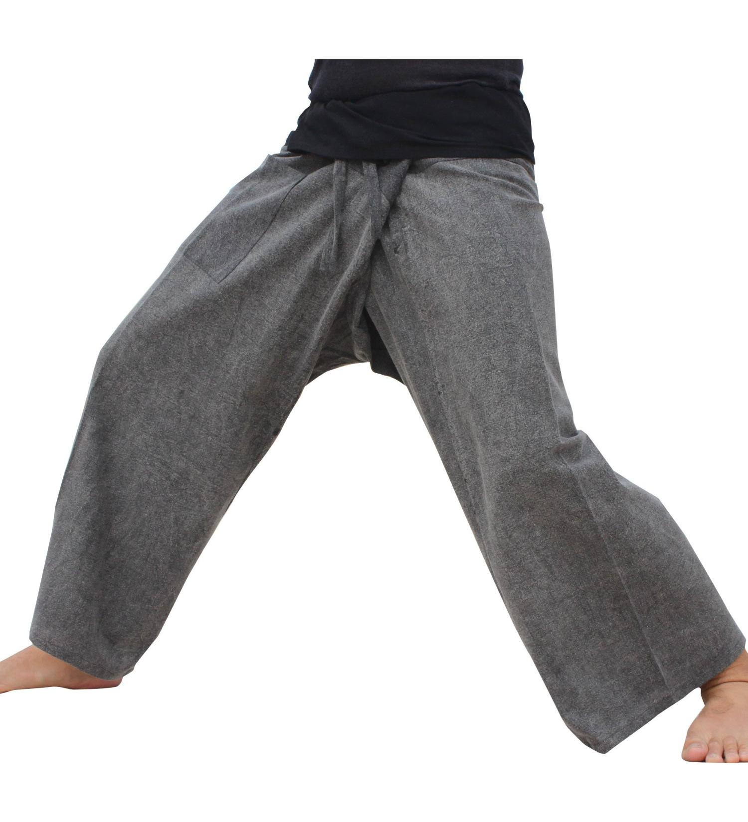 RaanPahMuang Thai Fisherman Pants Men/Women, Loose Yoga, Pirate, Harem Pants, 100% Cotton, Unisex Kimono Pants XX-Large-3X-Large Tall Stonewashed - Black - Tall (Length 45-46 Inch)