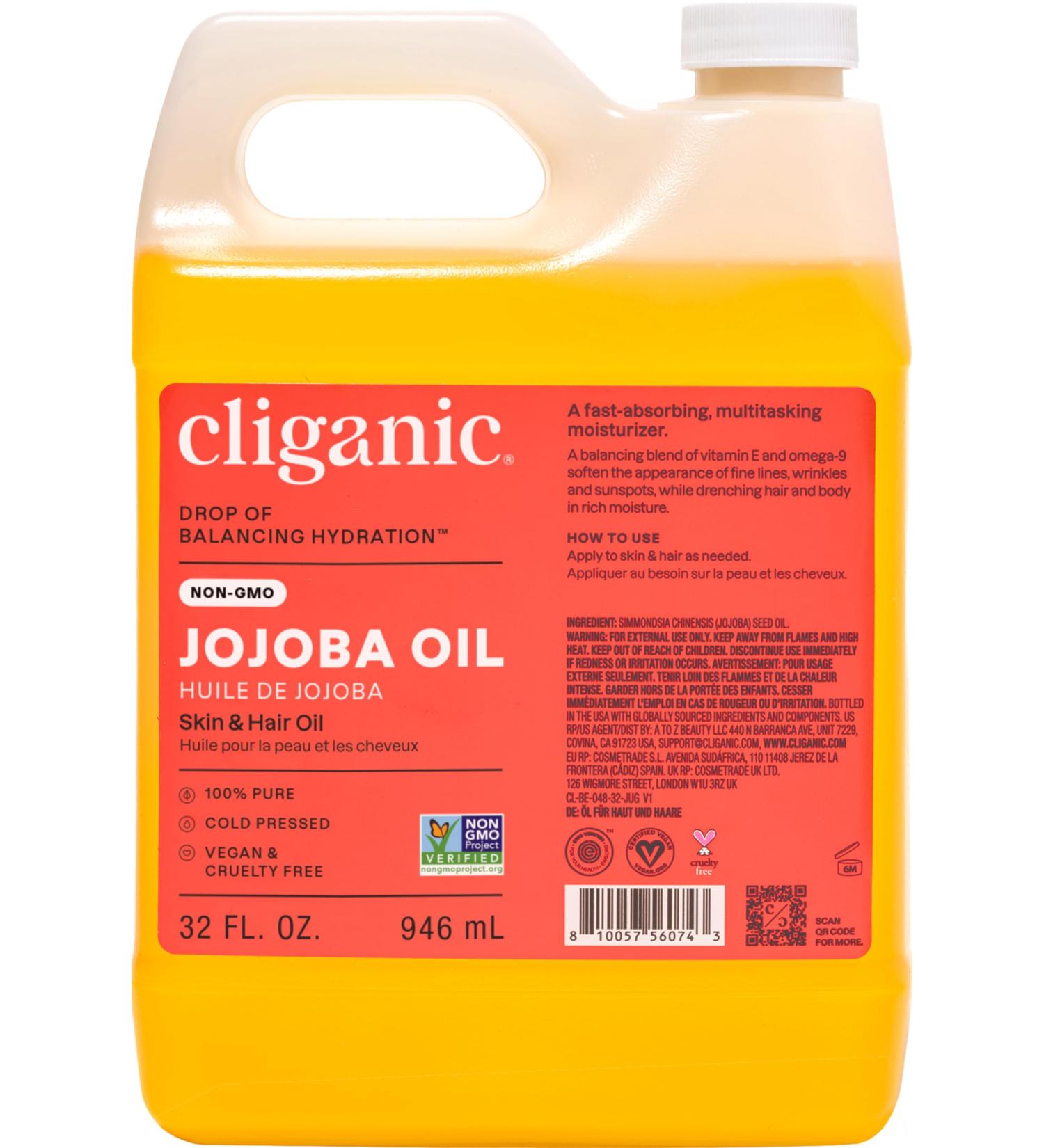 Cliganic Non-GMO Jojoba Oil Bulk 32oz 100% Pure - Natural Cold Pressed Unrefined Hexane Free Oil for Hair & Face - Buy Online on GoSupps.com