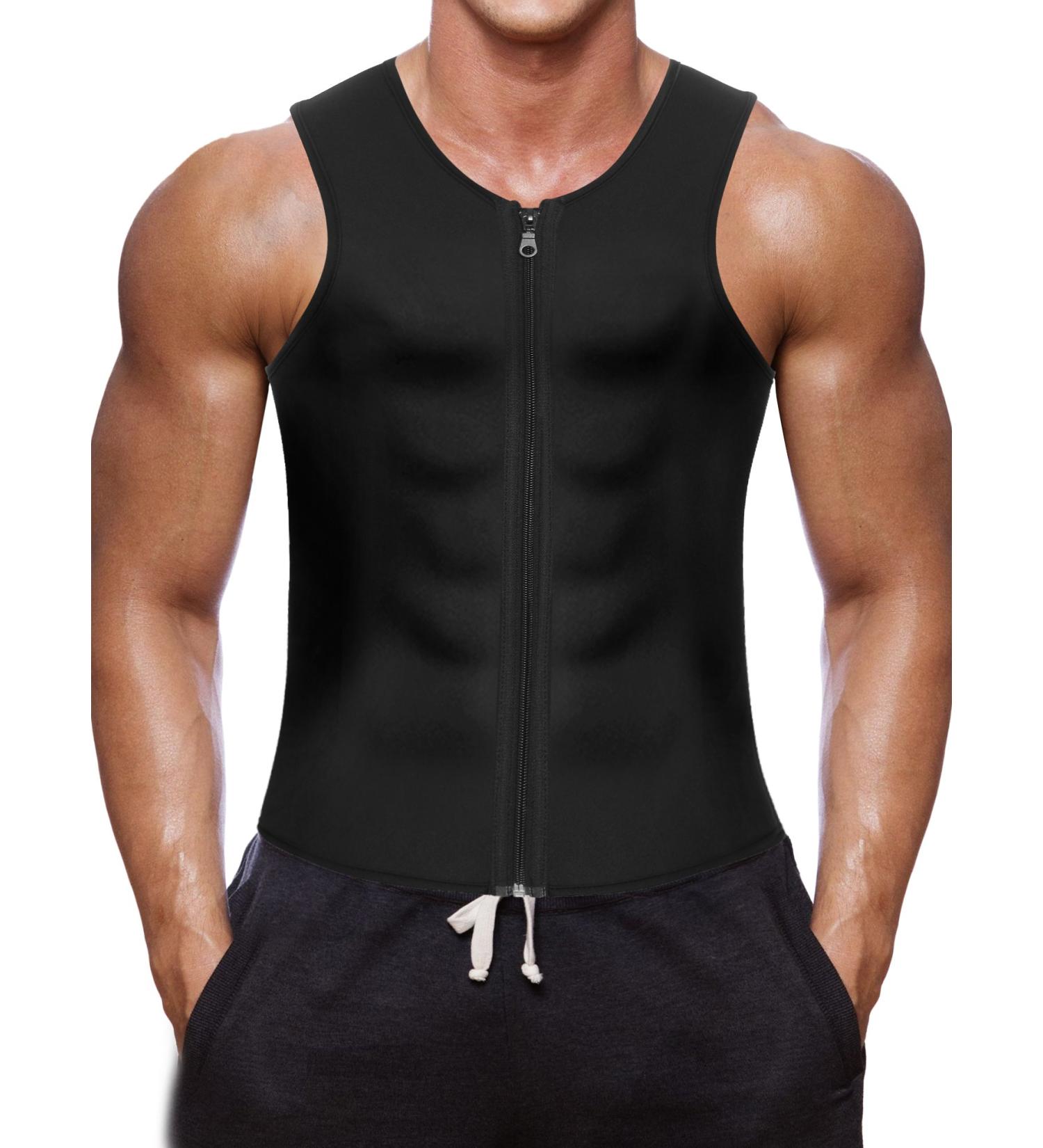 Wonderience Men Waist Trainer Vest - Neoprene Sauna Suit Body Shaper | X-Large Black - Buy Online on GoSupps.com