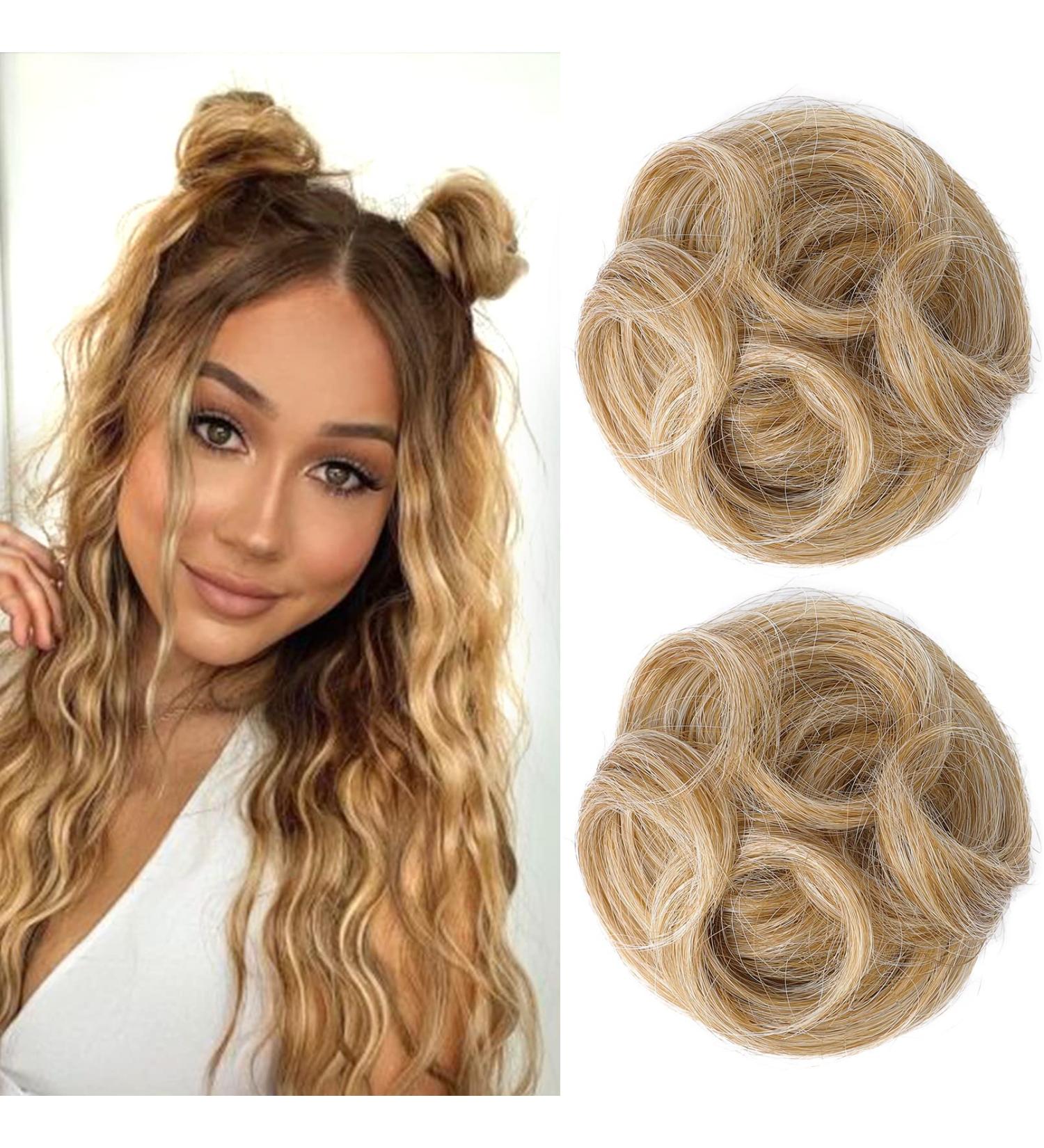 REECHO 2 PCS Mini Claw Clip in Messy & Cat Ears Hair Bun Extensions Wig Accessory Updo Hairpieces for Women Girls (Pack of 2-3.5" Wavy Golden with Blonde Highlights) Pack of 2 - 3.5" Wavy Golden with Blonde Highlights - Buy Online on GoSupps.com