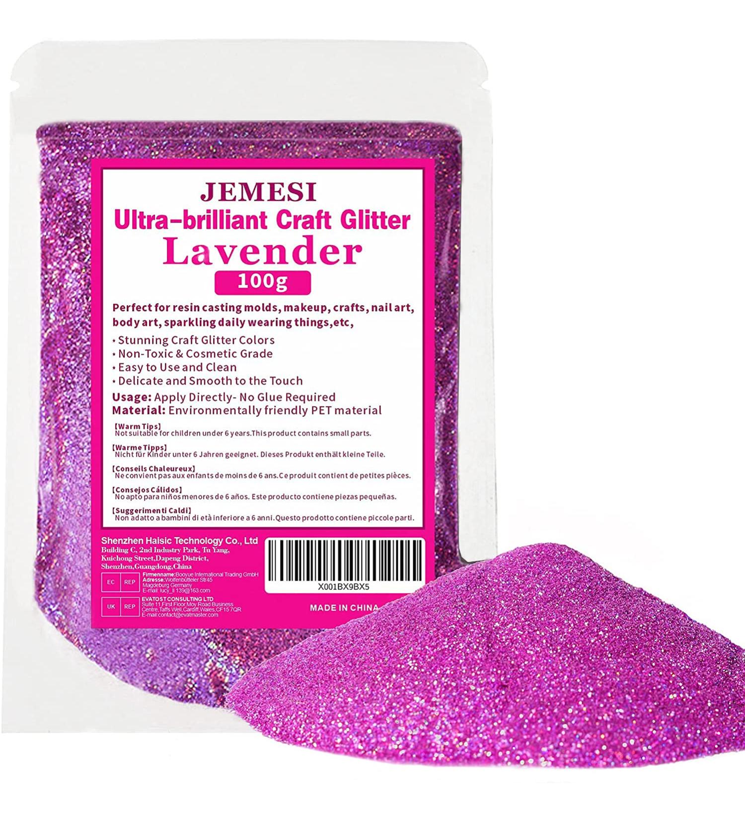 Jemesi Lavender Holographic Glitter Powder - 100g Fine Glitzer for Epoxy Resin Nail Art Body Decoration & More | International Shipping - Buy Online on GoSupps.com